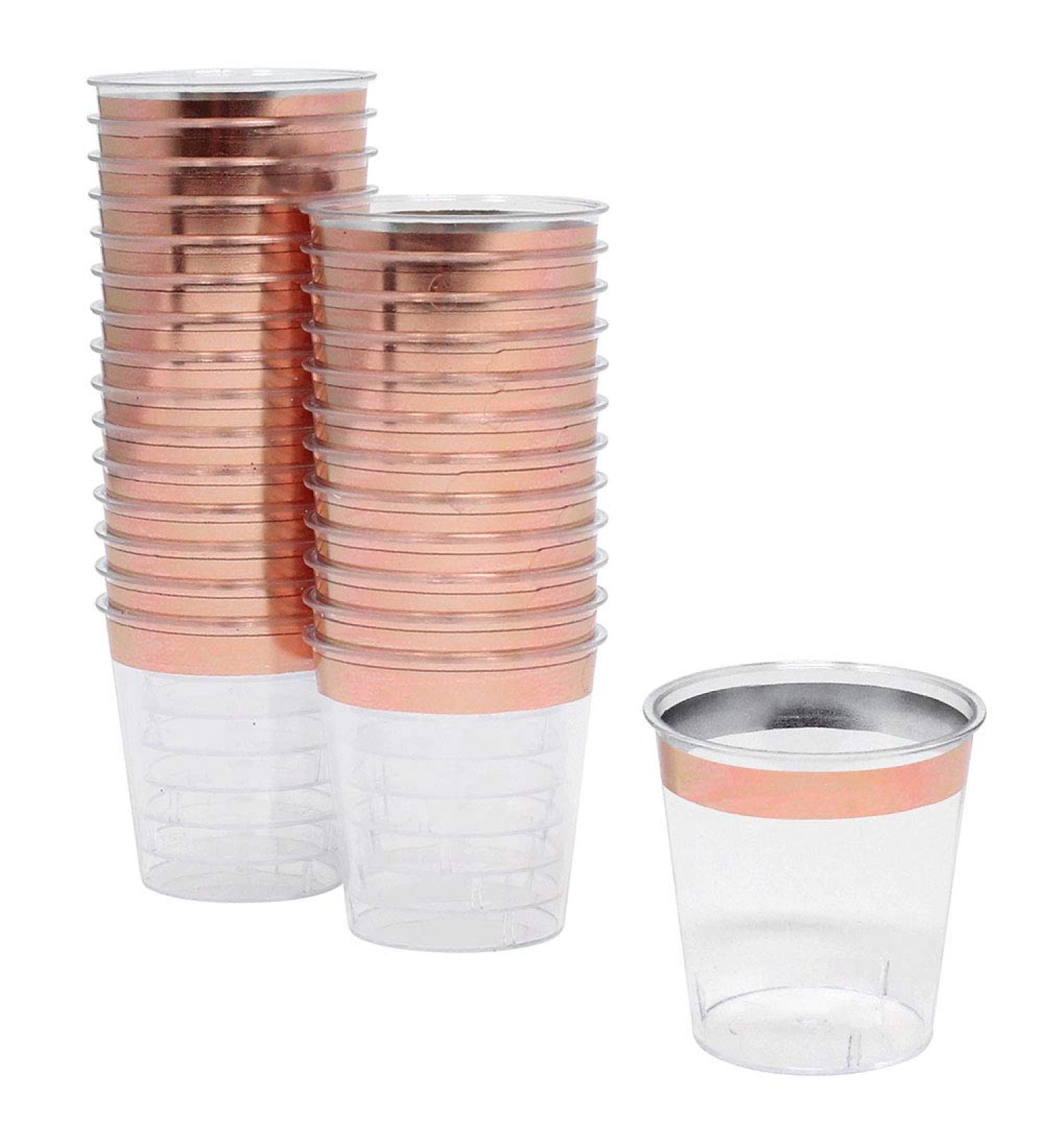 Just Artifacts 1oz Plastic Shot Glasses - Metallic Rose Gold Rim (120pcs) | 120 Count Pack - Buy Online on GoSupps.com