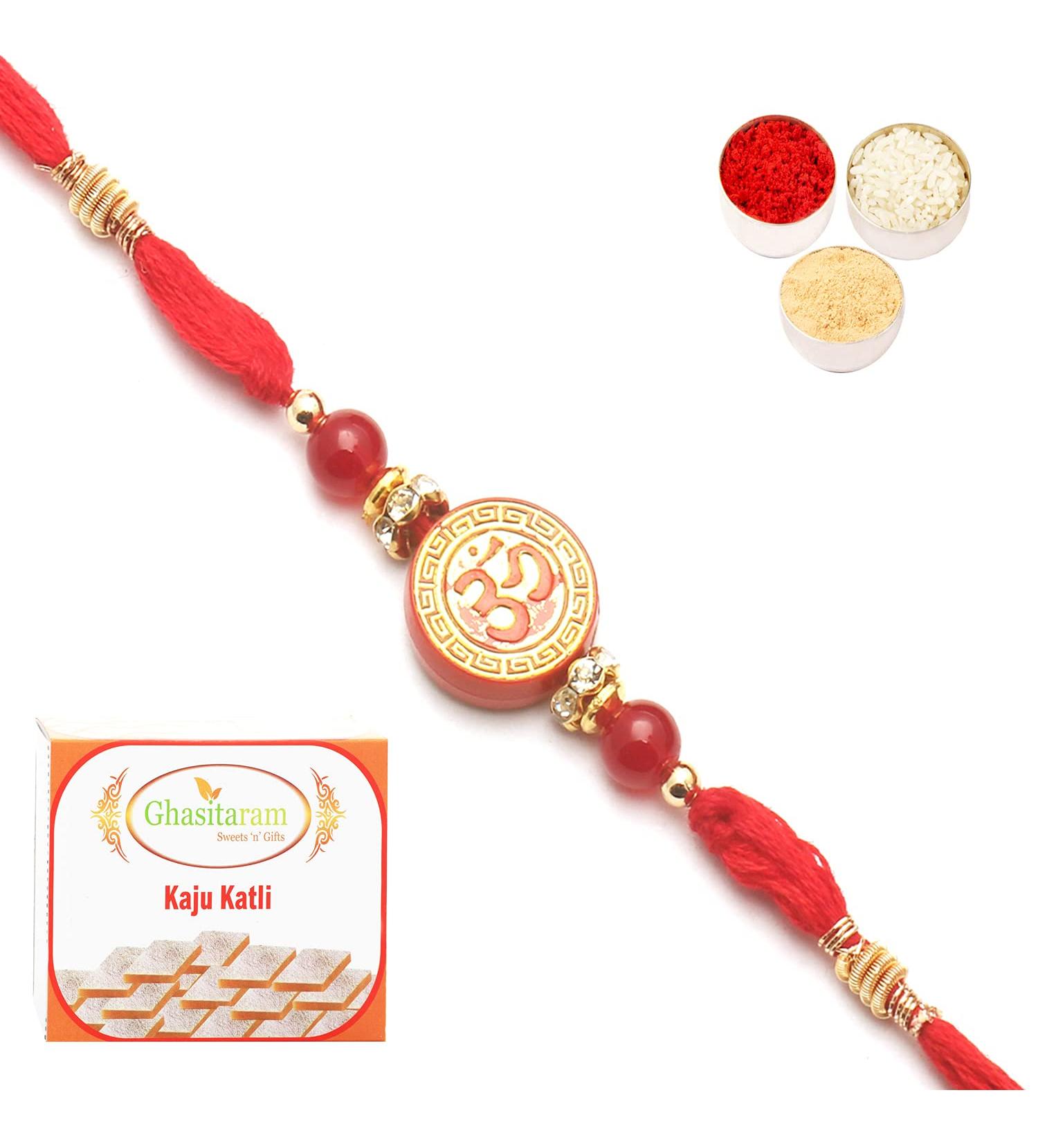 Ghasitaram Gifts Rakhi for Brother Rakhis Online - 6285 Rakhi Thread with 400 GMS of Kaju katli Rakhi with 400 gms of Kaju katli - Buy Online on GoSupps.com