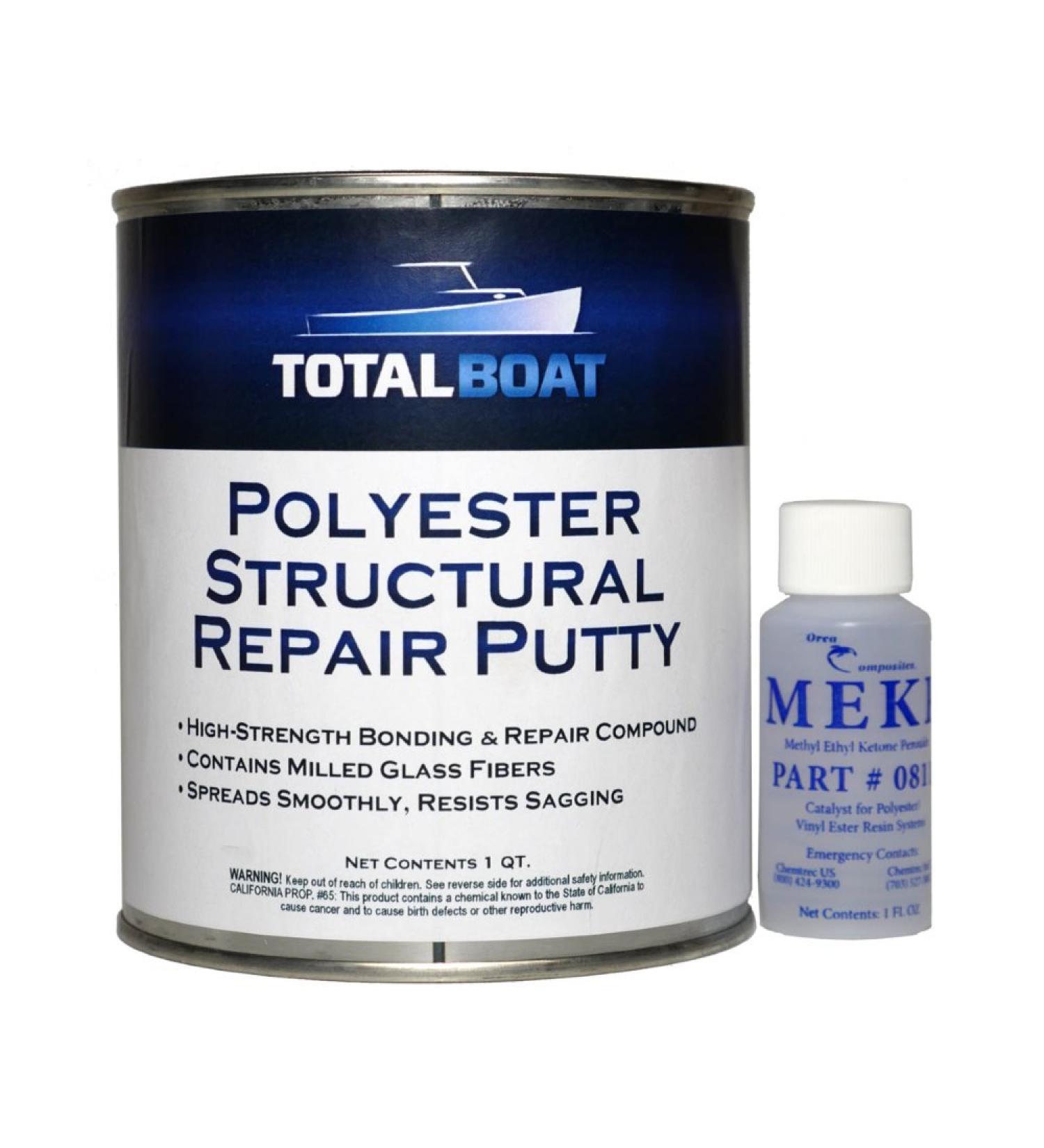 TotalBoat Polyester Structural Repair Putty - Marine Grade Long Strand Fiber Fiberglass Reinforced Filler for Boat and Automotive Repair Quart Kit