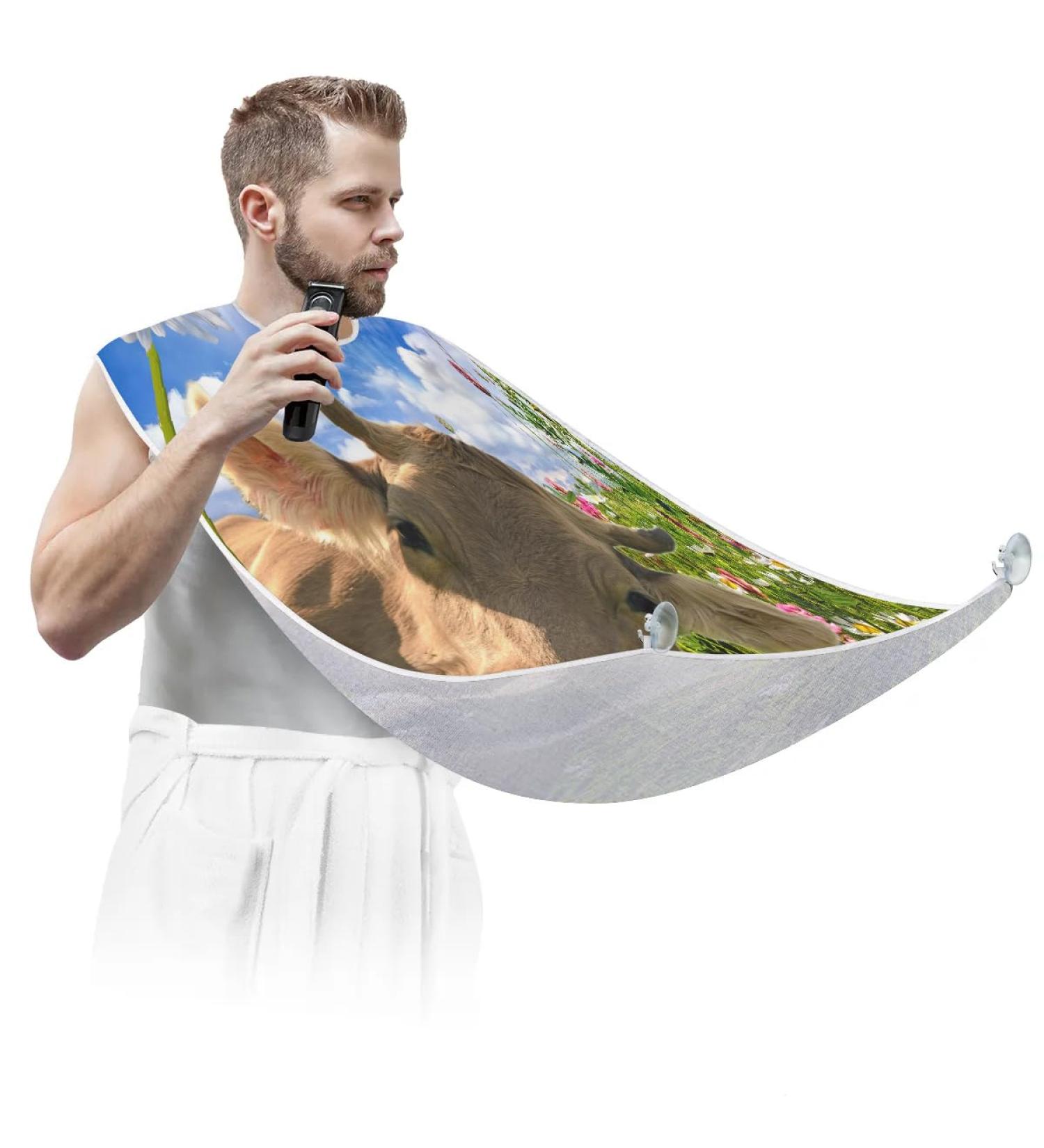 Beard Bib Apron for Men | Non-Stick Waterproof Hair Catcher Grooming Cape - Floral Design - Buy Online on GoSupps.com