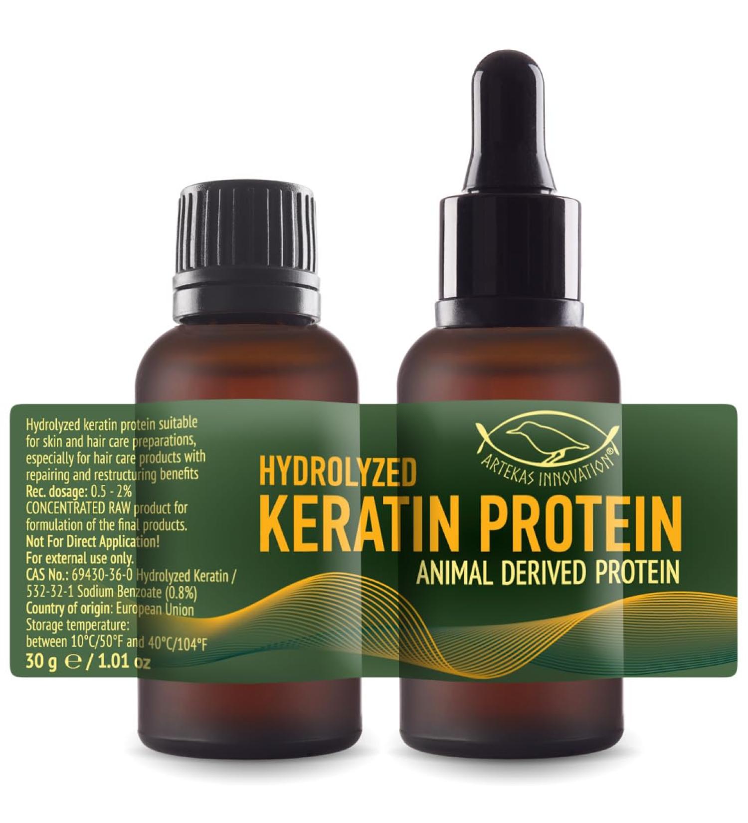Hydrolyzed Keratin Protein - 2oz Cosmetic Grade for Hair Strengthening & Protection - Reduce Damage & Increase Density - 2 Vials + Pipette & Screw Cap - Buy Online on GoSupps.com