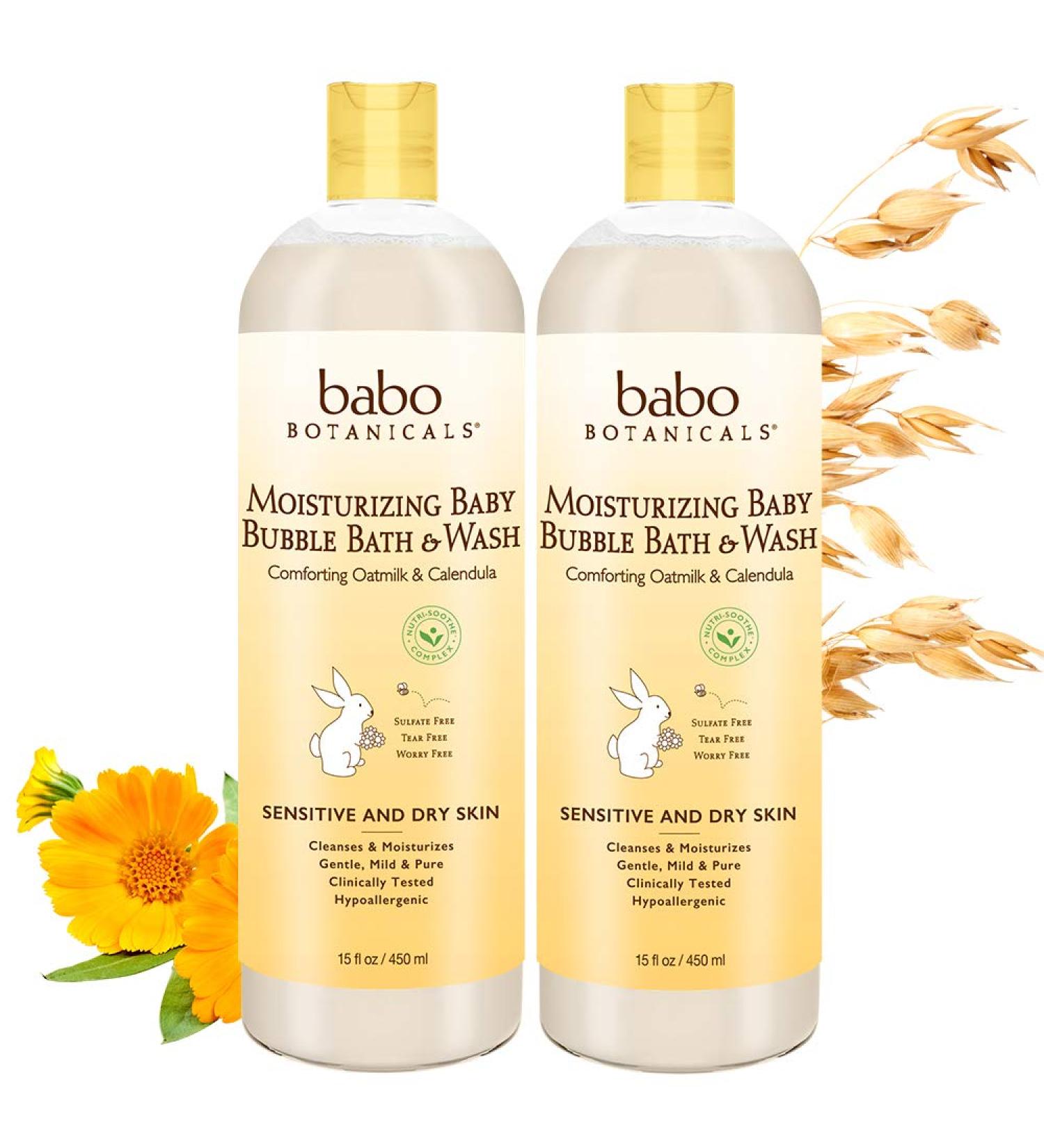 Babo Botanicals 2-in-1 Bubble Bath & Wash with Organic Calendula & Oat Milk - Hypoallergenic & Vegan - 15oz (2-Pack) for Sensitive Skin - Buy Online on GoSupps.com