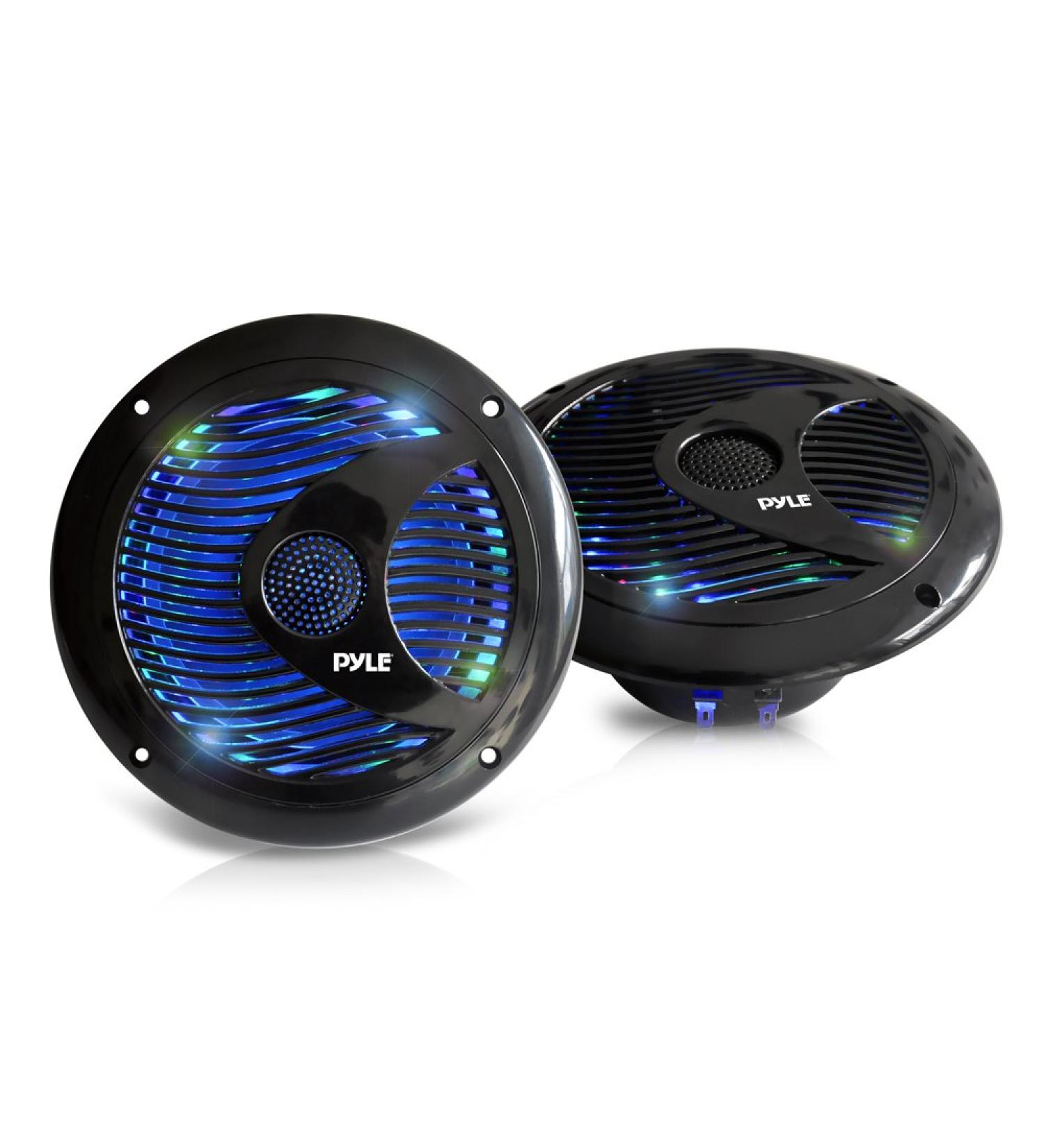 Pyle 6.5'' Dual Marine Speakers - IP44 Waterproof Outdoor Stereo System with LED Lights, 150W Power - PLMR6LEB (Black) - 1 Pair - Buy Online on GoSupps.com