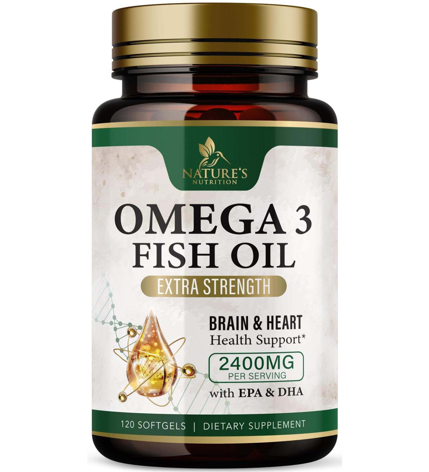 Omega 3 Fish Oil Supplements 2400 mg - Triple Strength Omega3 - EPA & DHA with Essential Fatty Acids - Natural Immune Brain & Heart Health Support - Burpless Lemon Flavor Wild Caught - 120 Softgels 120 Count (Pack of 1) - Buy Online on GoSupps.com