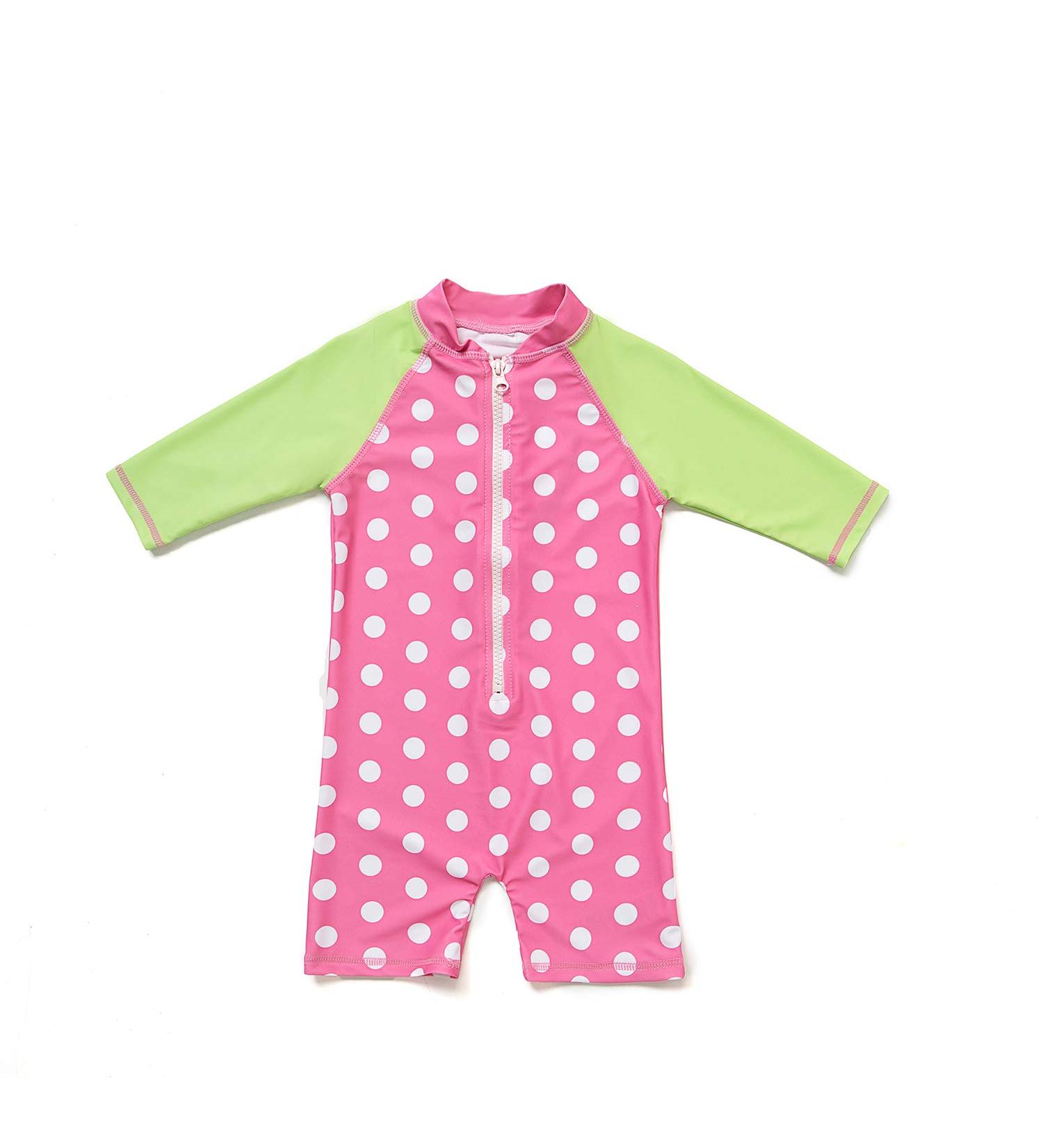 BONVERANO Baby Girls Long-Sleeve Swimsuit with UPF 50+ Sun Protection, 12-18 Months, Pink/Green - Buy Online on GoSupps.com