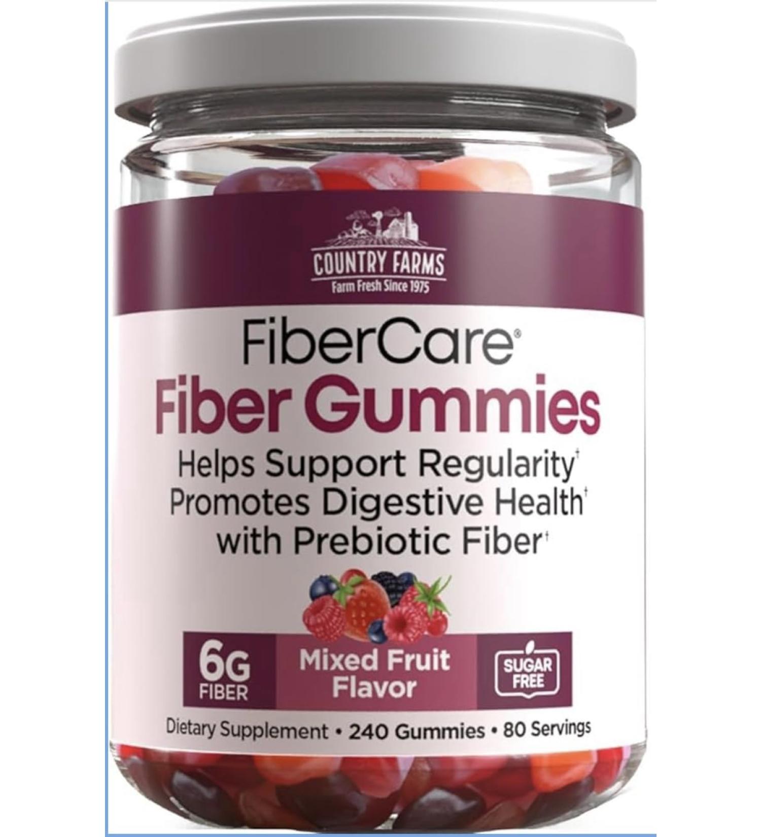 Country Farms Fiber Care Prebiotic Gummies 6g of Fiber Per Serving FOS from Beets Digestive Health Supports Regularity Mixed Fruit Flavor (240 Gummies) - Buy Online on GoSupps.com
