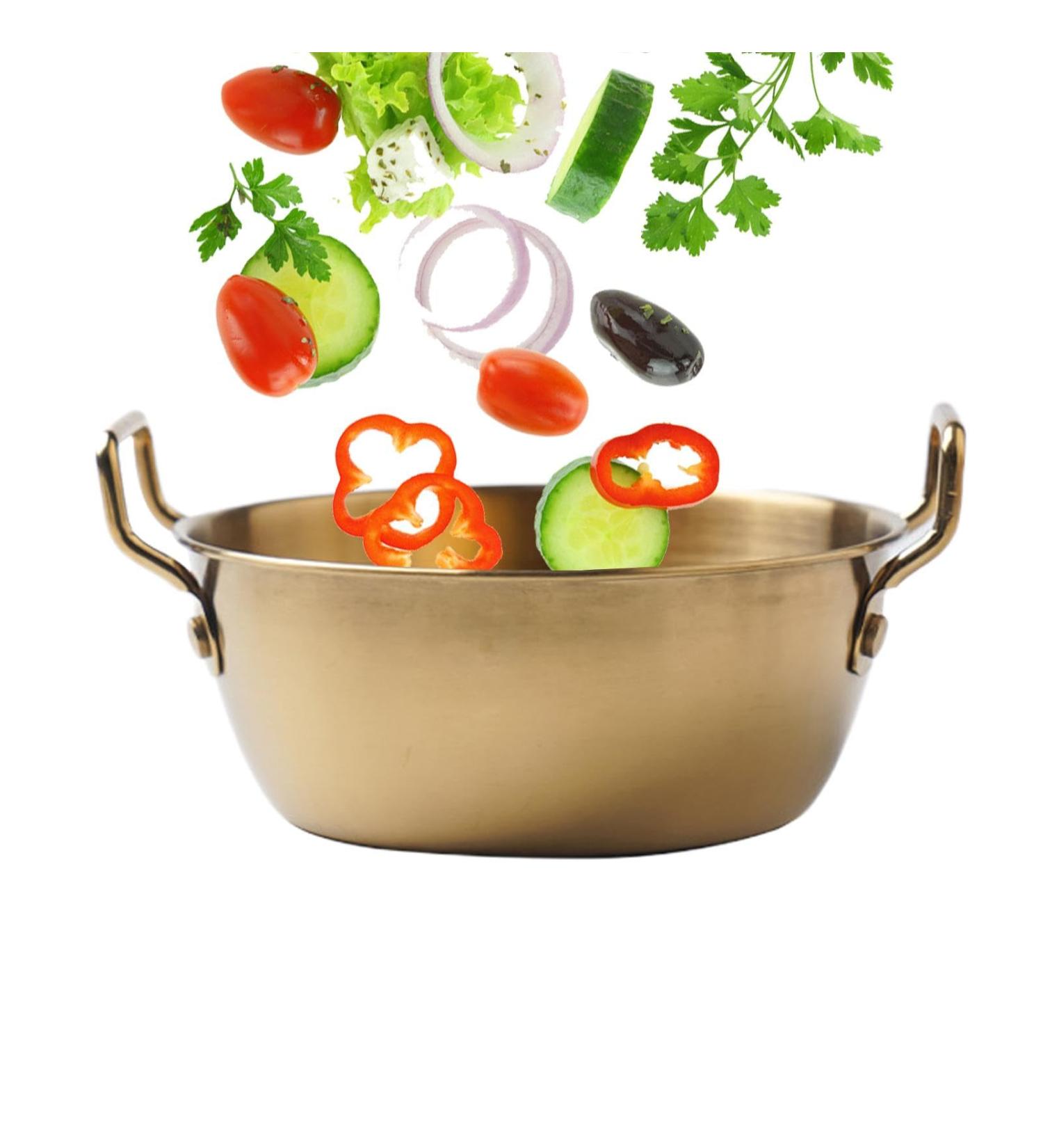 Metal Bowls - Snacks Bowl with Double Ear | Noodle Bowl with Handle | Stainless Steel Soup Bowls for Camping | Korean Golden Snack Bowl | Household Serving Bowl for Rice Desserts | Cooking Bowl Gold 14CM - Buy Online on GoSupps.com