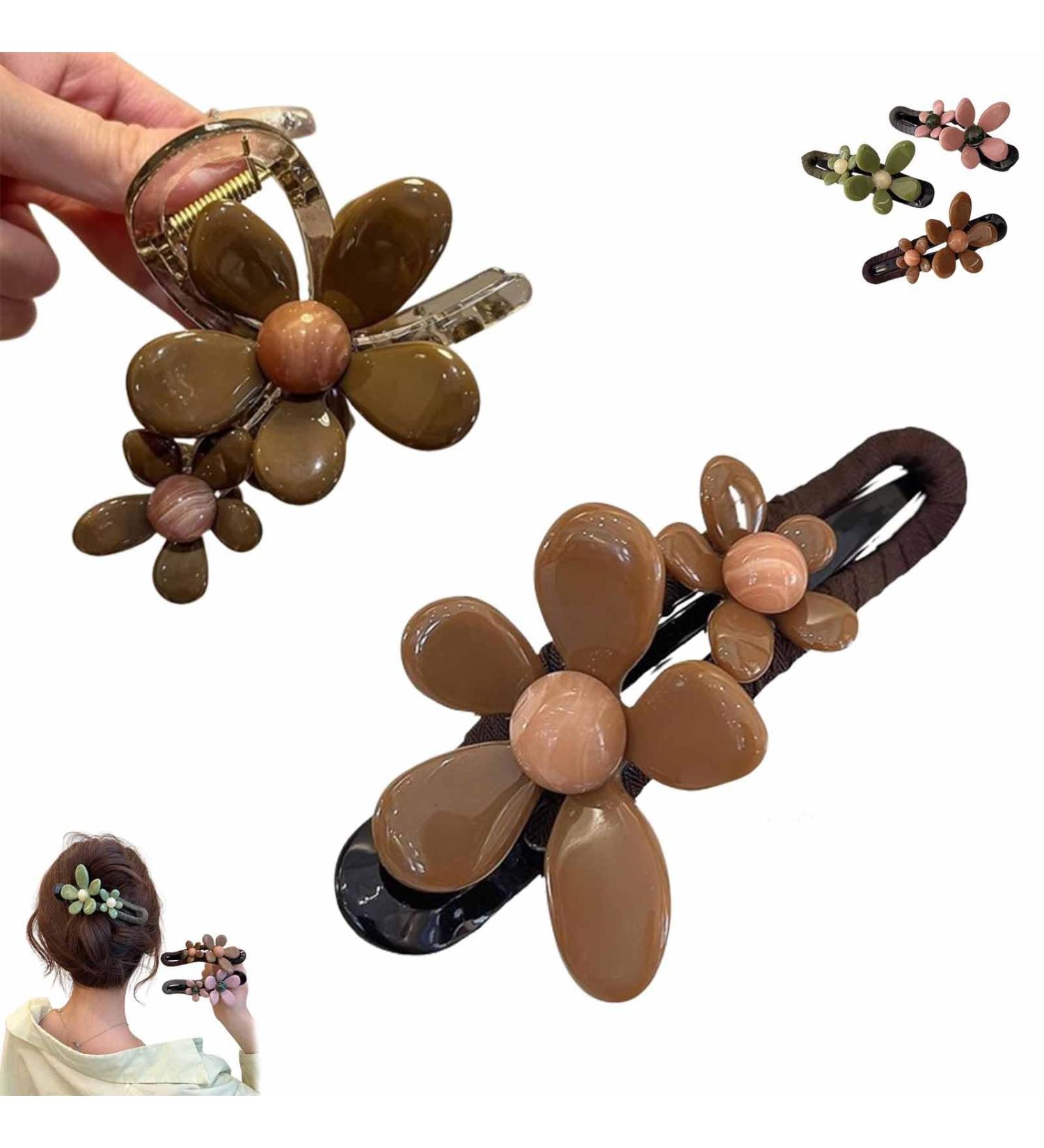 Retro Flower Duckbill Straight Clip Retro Flower Duckbill Straight Clips Flower Hair Claw Clips for Women (2pcs-D) - Buy Online on GoSupps.com