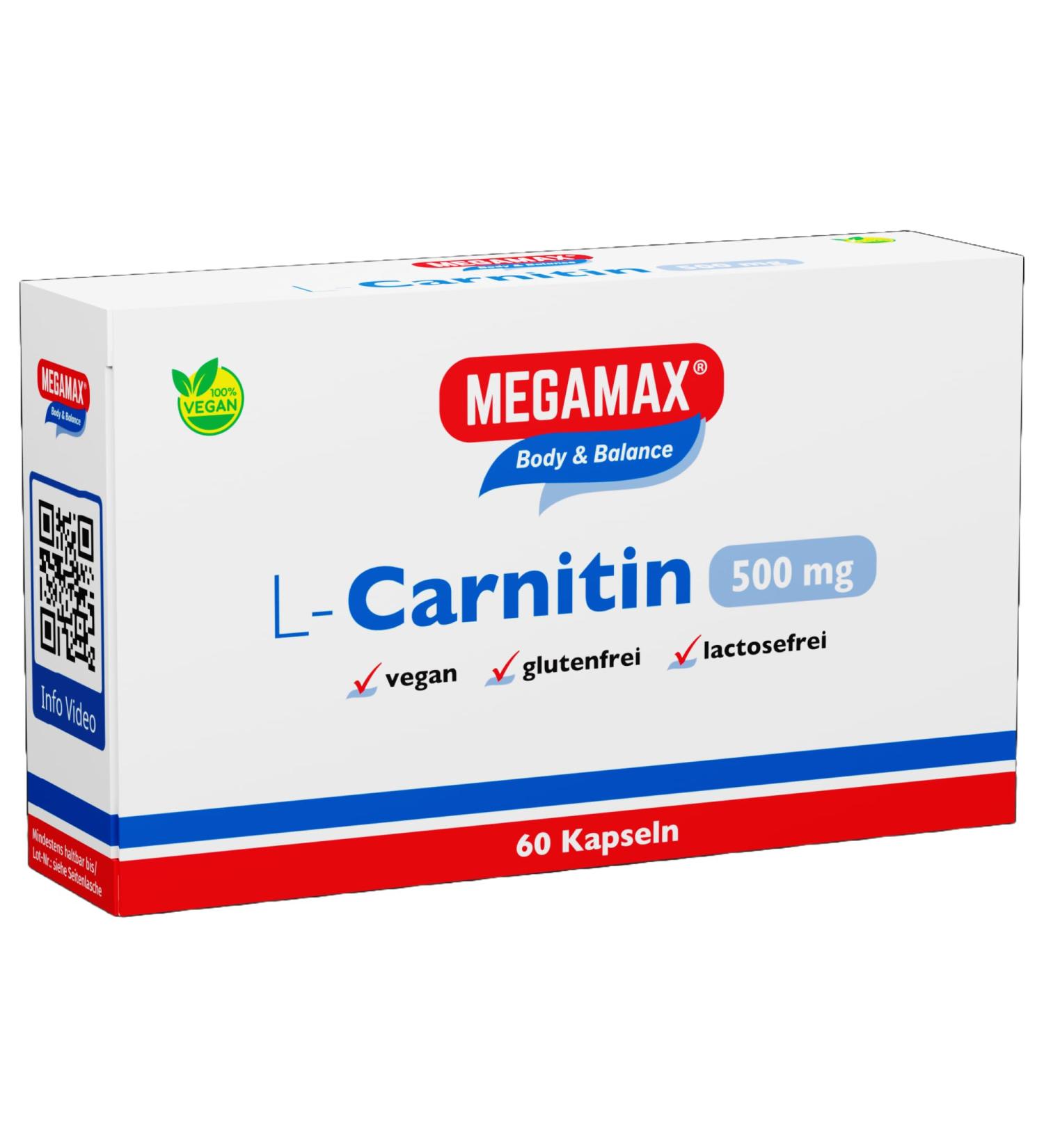 Buy Megamax L-Carnitine 500 mg Capsules - 60 Count for Enhanced Energy & Fat Loss | International Shipping Available - Buy Online on GoSupps.com
