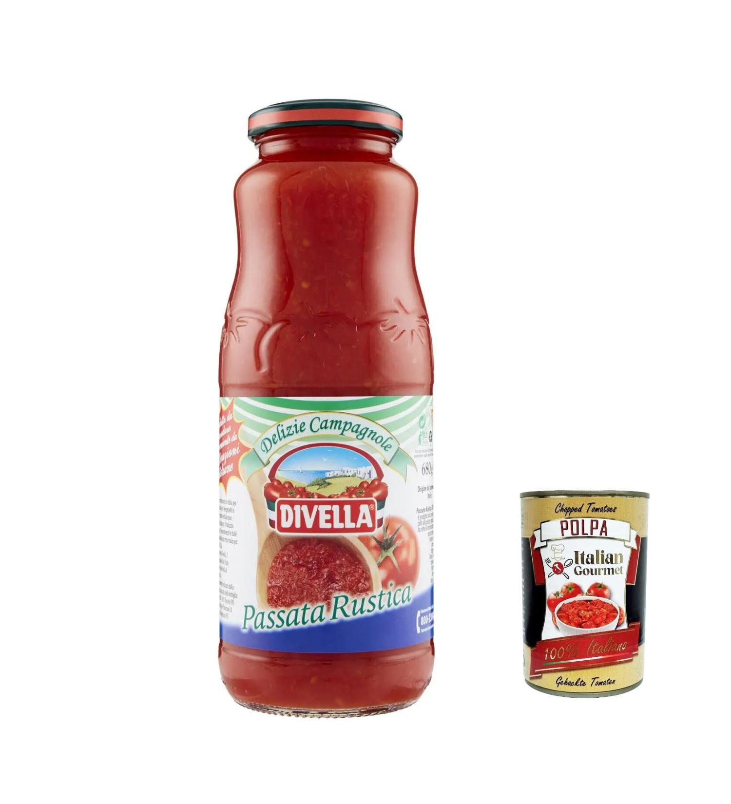  Italian Gourmet E.R. Divella Delizie Campagnole Passata Rustica Lot de 6 p tes de tomates sauce tomate 100 % italienne 680 g + Italian Gourmet Polpa 400 g - Buy Online on GoSupps.com