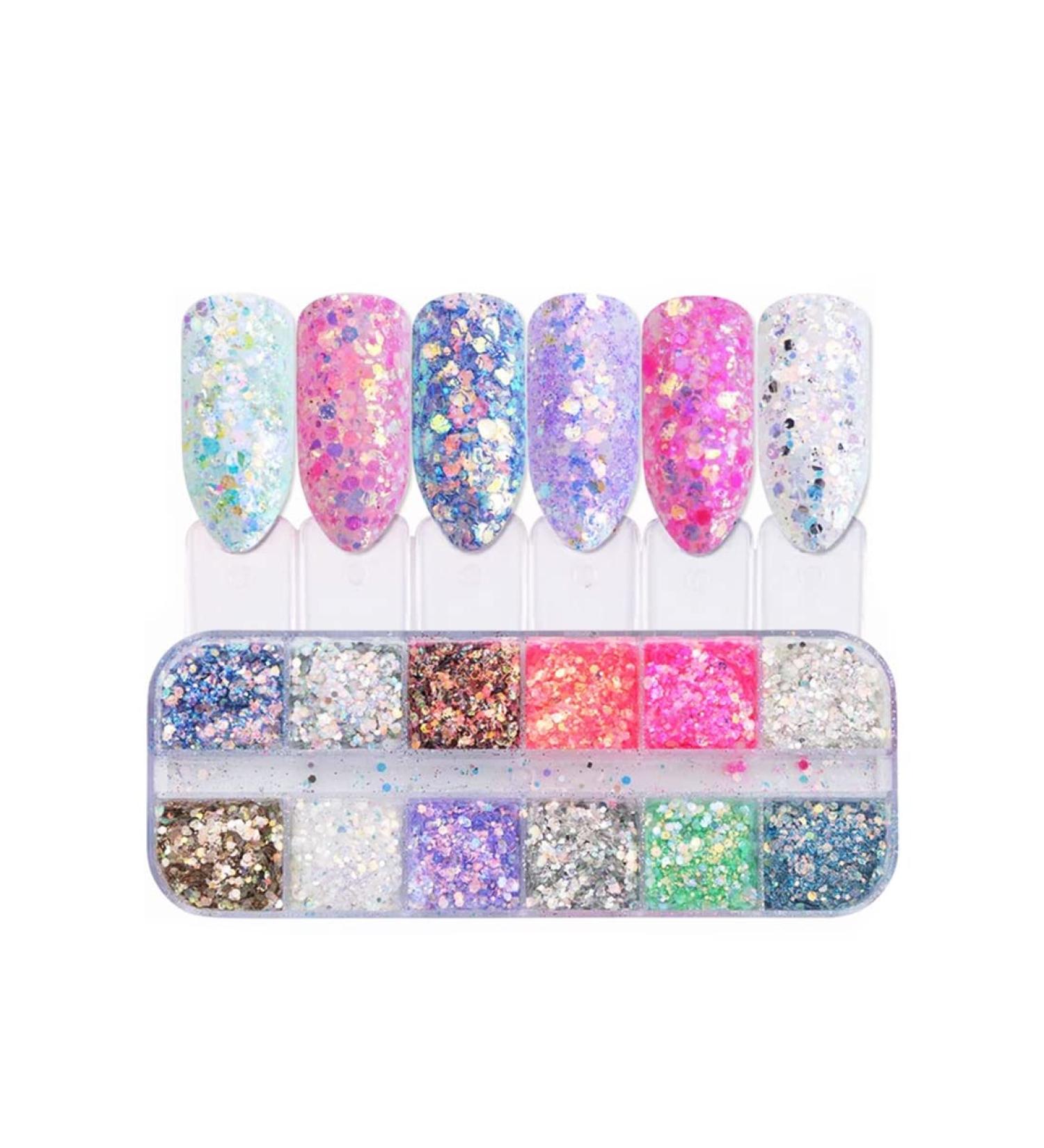 Leeqbcr Nail Art Sequins - 1 Box of 12 Grille Accessories for DIY Nail Art Decoration & Crafts - Buy Online on GoSupps.com