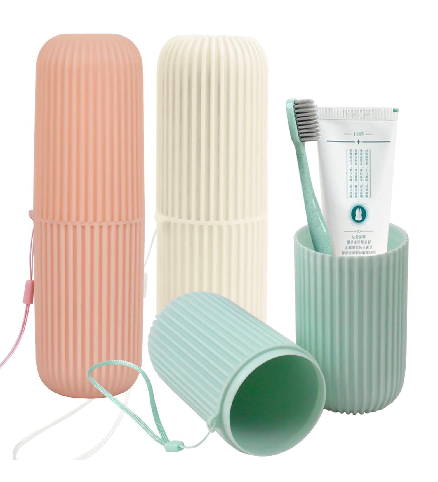 Buy Cozlly 3-Piece Travel Toothbrush Case & Water Cup Set - Portable Outdoor Travel Accessories (White Green Pink) - Buy Online on GoSupps.com