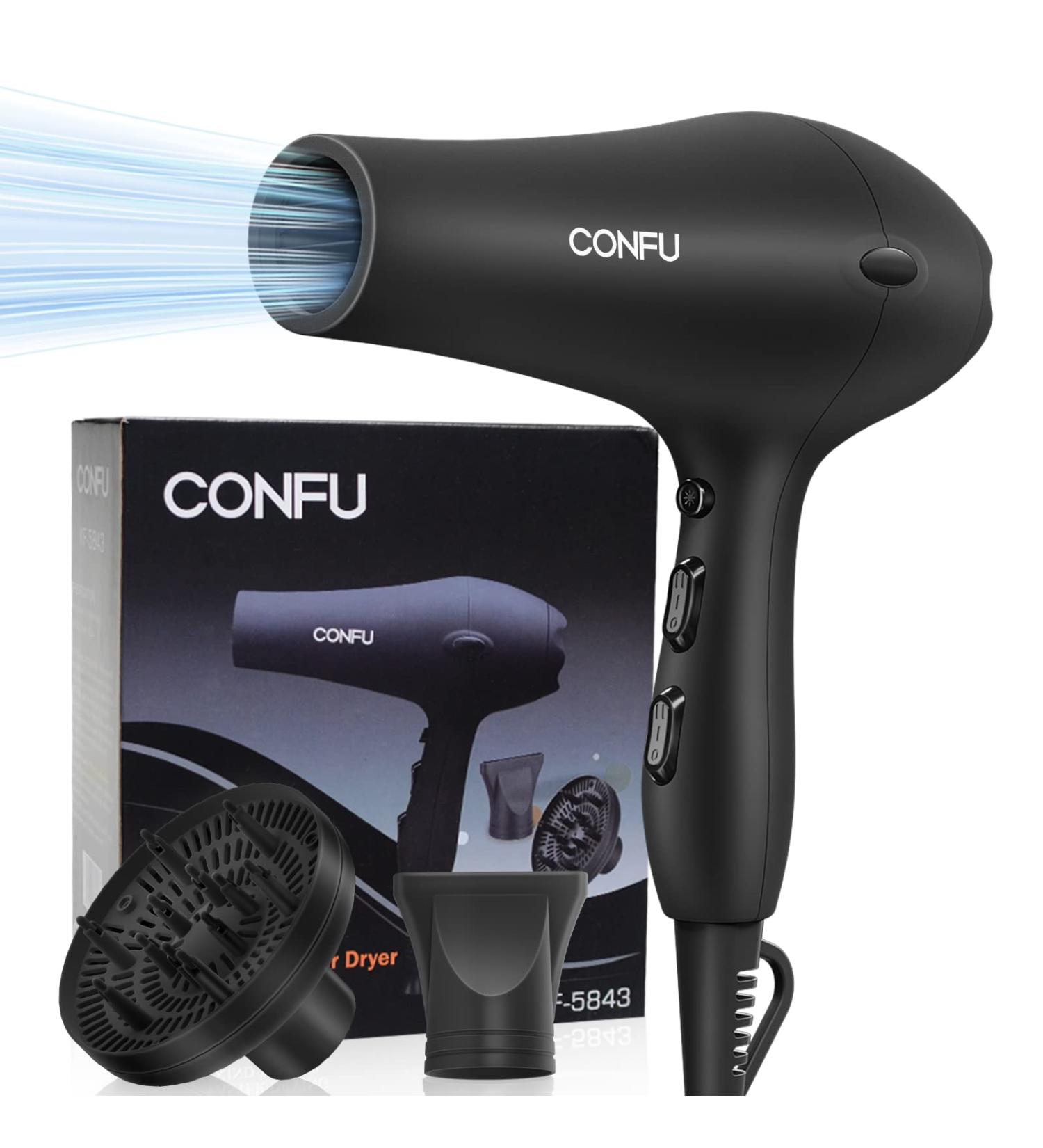 CONFU Professional Salon Hair Dryer Negative Ions Ceramic Quick Drying Blow Dryer Lightweight Travel Hairdryer for Normal & Curly Hair Includes Diffuser Styling Nozzle - Buy Online on GoSupps.com
