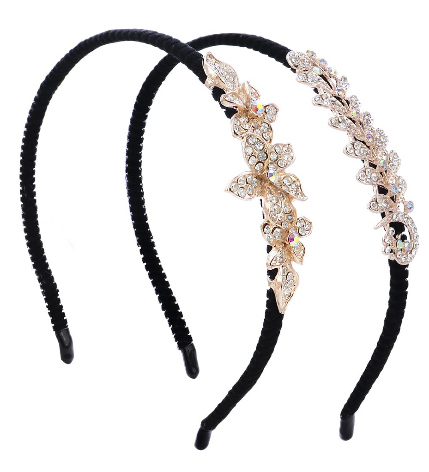2 Pack Crystal Rhinestone Women's Hairbands - Non-Slip Elastic Headbands for Fashionable Hair Jewelry and Accessories - Buy Online on GoSupps.com