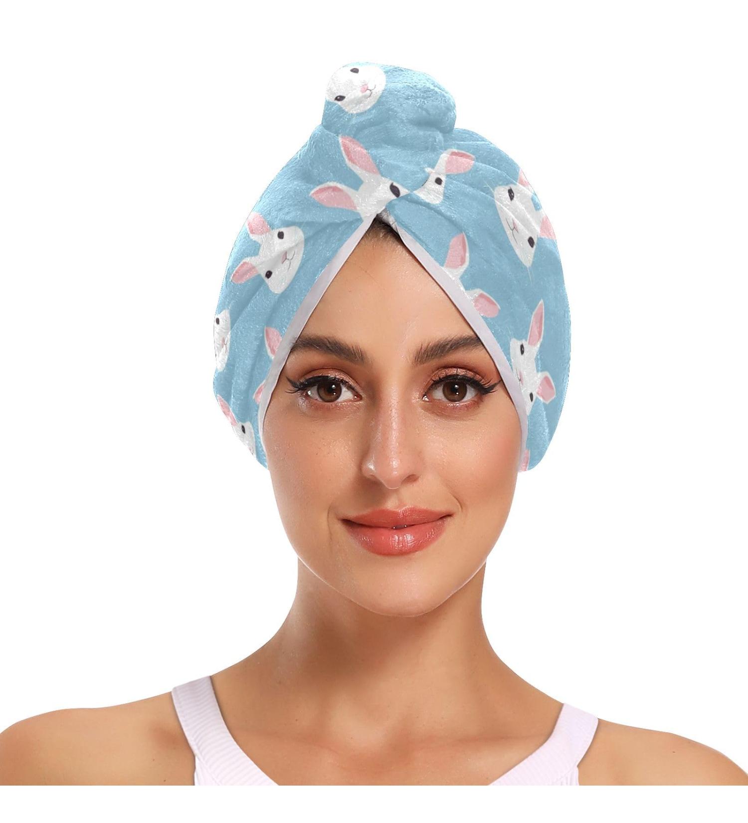 Lovely Rabbit Blue Hair Towel 2 Pack - Super Absorbent Quick Dry Turbans for Women & Girls - Buy Online on GoSupps.com
