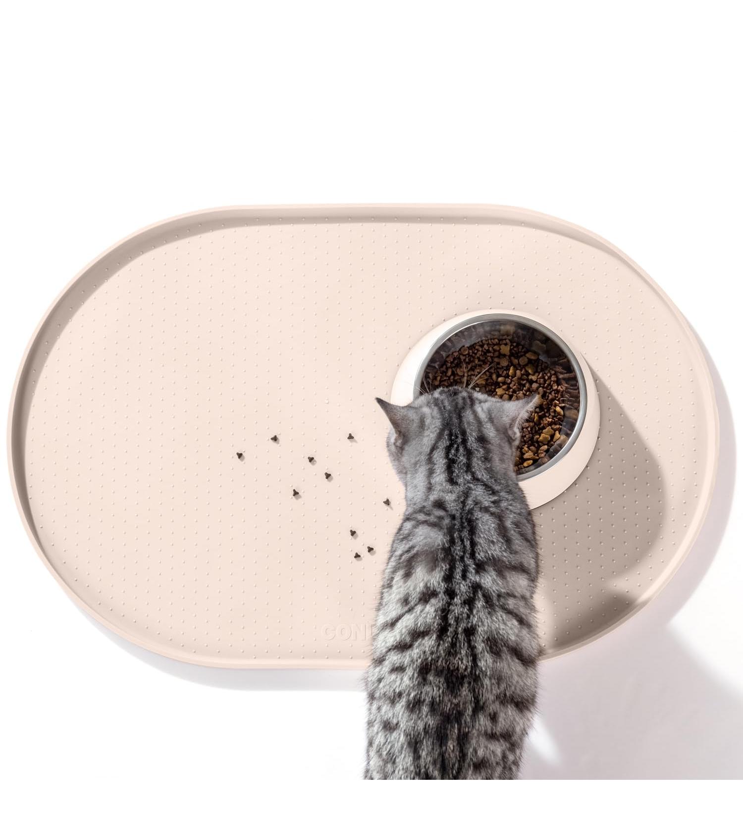 Conlun Dog Bowl Pad - BPA-Free Silicone Mat for Cats & Dogs 60x40 cm High Edges to Prevent Spills Beige - Buy Online on GoSupps.com