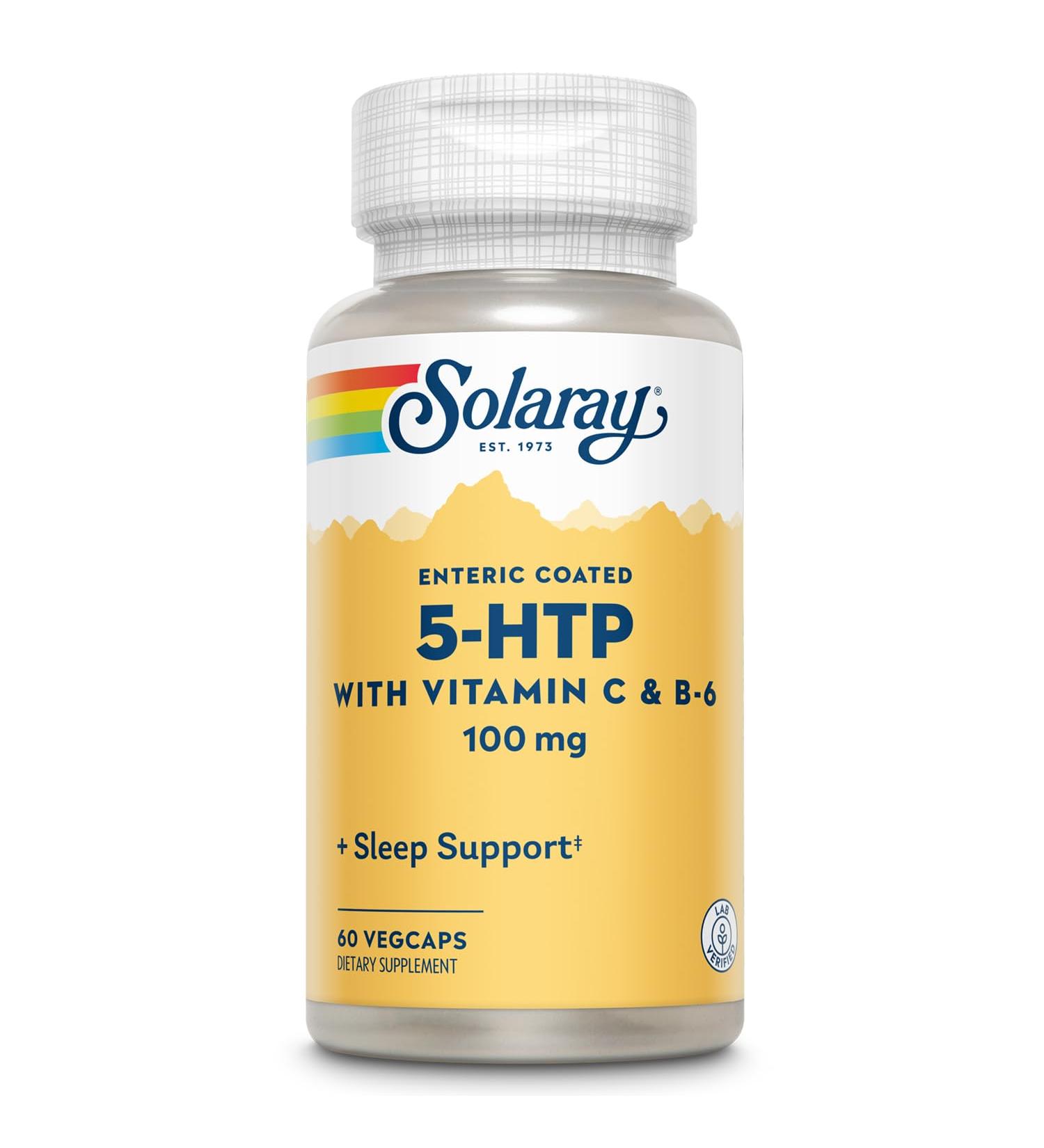 Buy SOLARAY 5-HTP Supplement with Vitamin C & B-6 - Natural Sleep Aid & Serotonin Support - Lab Verified 60 Servings 60 Enteric Coated VegCaps - 60-Day Money-Back Guarantee - Buy Online on GoSupps.com