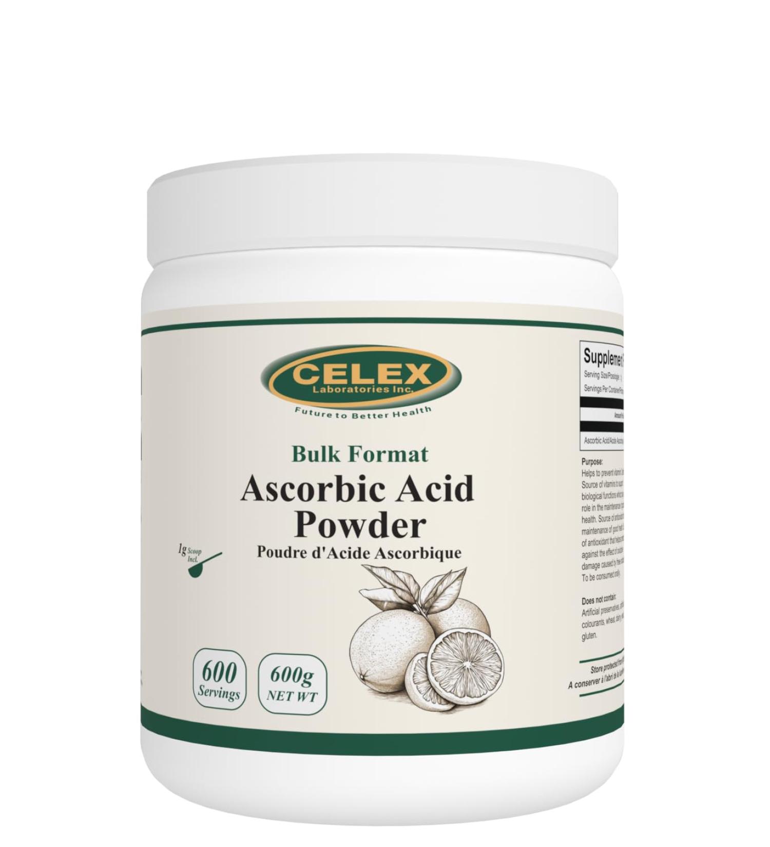 CELEX Bulk Format Ascorbic Acid Powder 600g NET WT 600 Servings | 100% Pure Form of Vitamin C | Immune Support - Buy Online on GoSupps.com