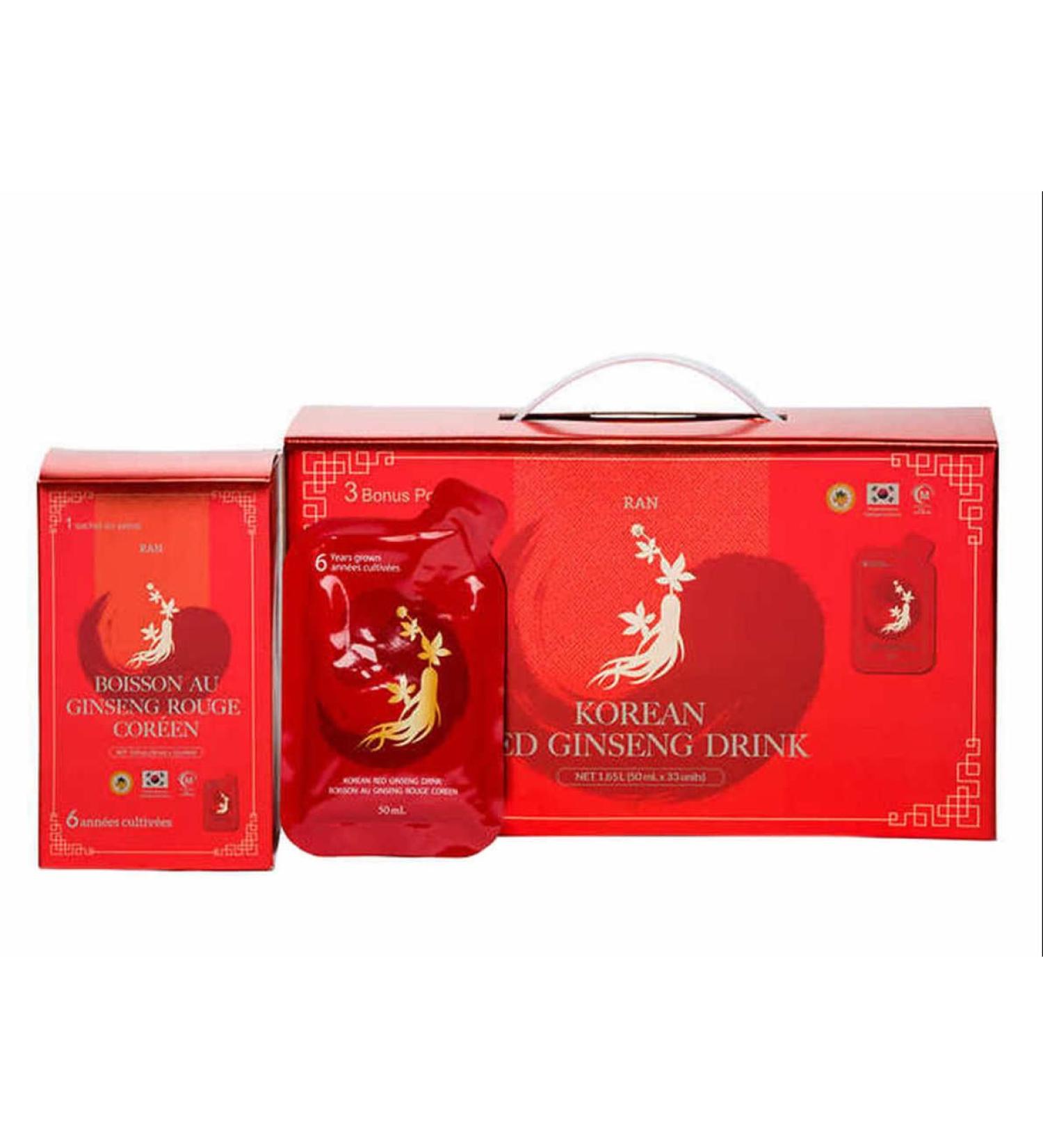 RAN Korean Red Ginseng Drink 6 Years Grown Ginseng to Boost Energy Focus Circulation and Immunity 33 Pouches of 50 mL - Buy Online on GoSupps.com