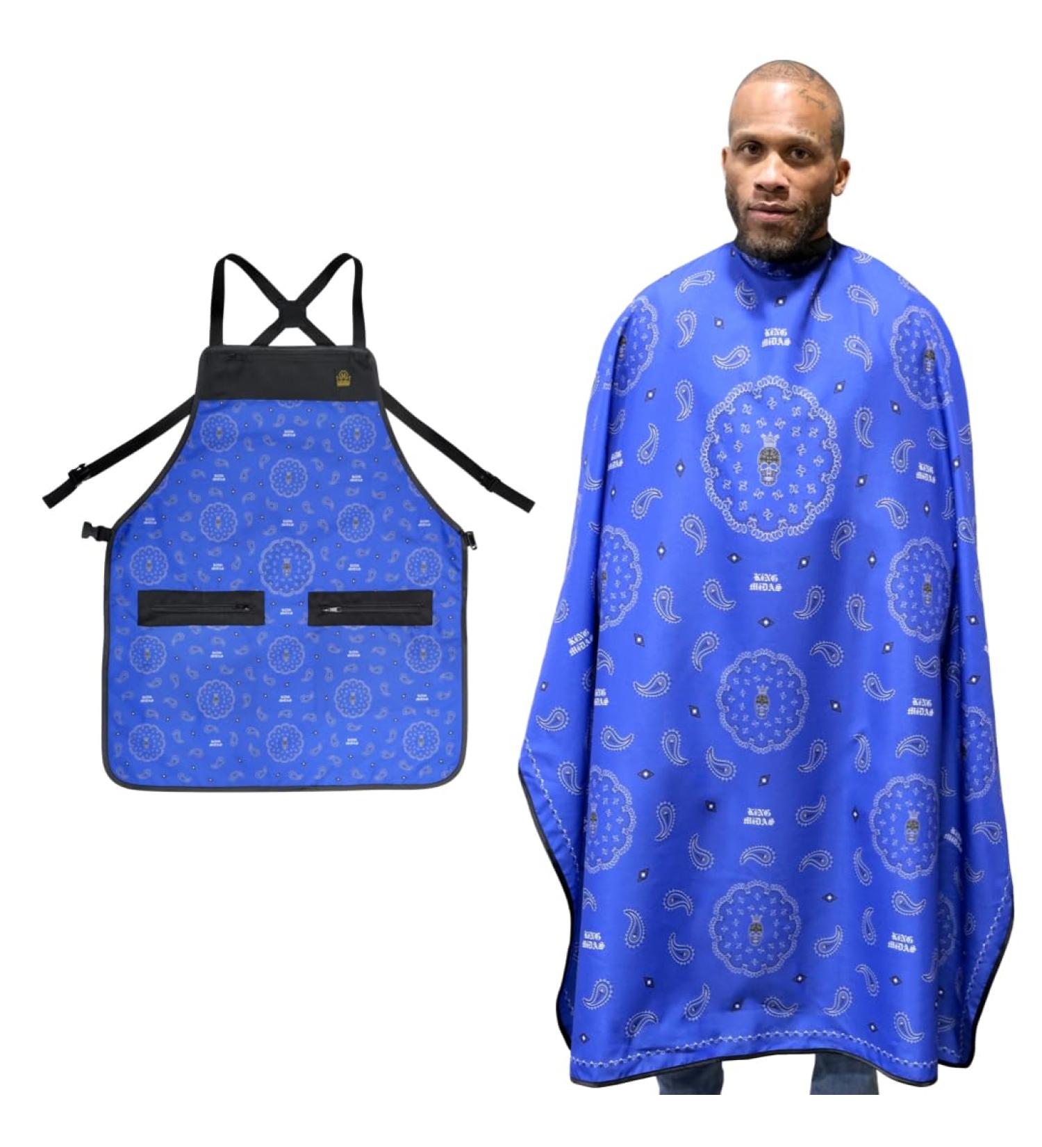 Shop Bandana Barber Capes & Hair Cutting Apron Set - Men's Blue Snap Closure Hair Proof Combo - Buy Online on GoSupps.com