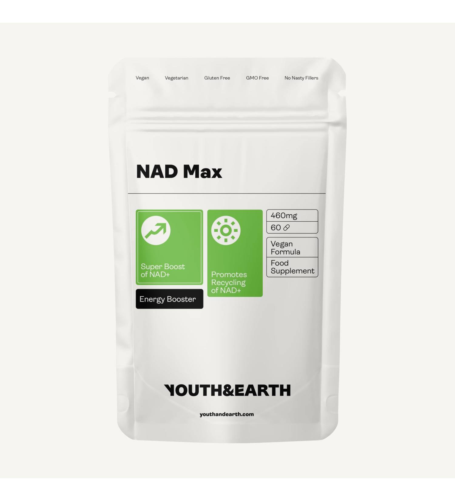 Youth & Earth NAD Max 460mg Capsules - NAD Supplements Boosts Energy Powerful Anti-Aging and Revitalizing Formula for Cell Health - Gluten Free - 60 Capsules Nad Booster - Buy Online on GoSupps.com
