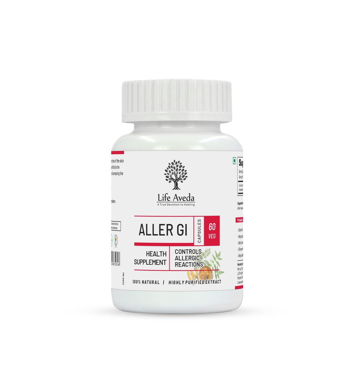 Aller-GI: Natural Ayurvedic Medicine for Runny Nose & Watery Eyes 60 Vegetarian Capsules | 2-Month Supply 500mg Each - Buy Online on GoSupps.com