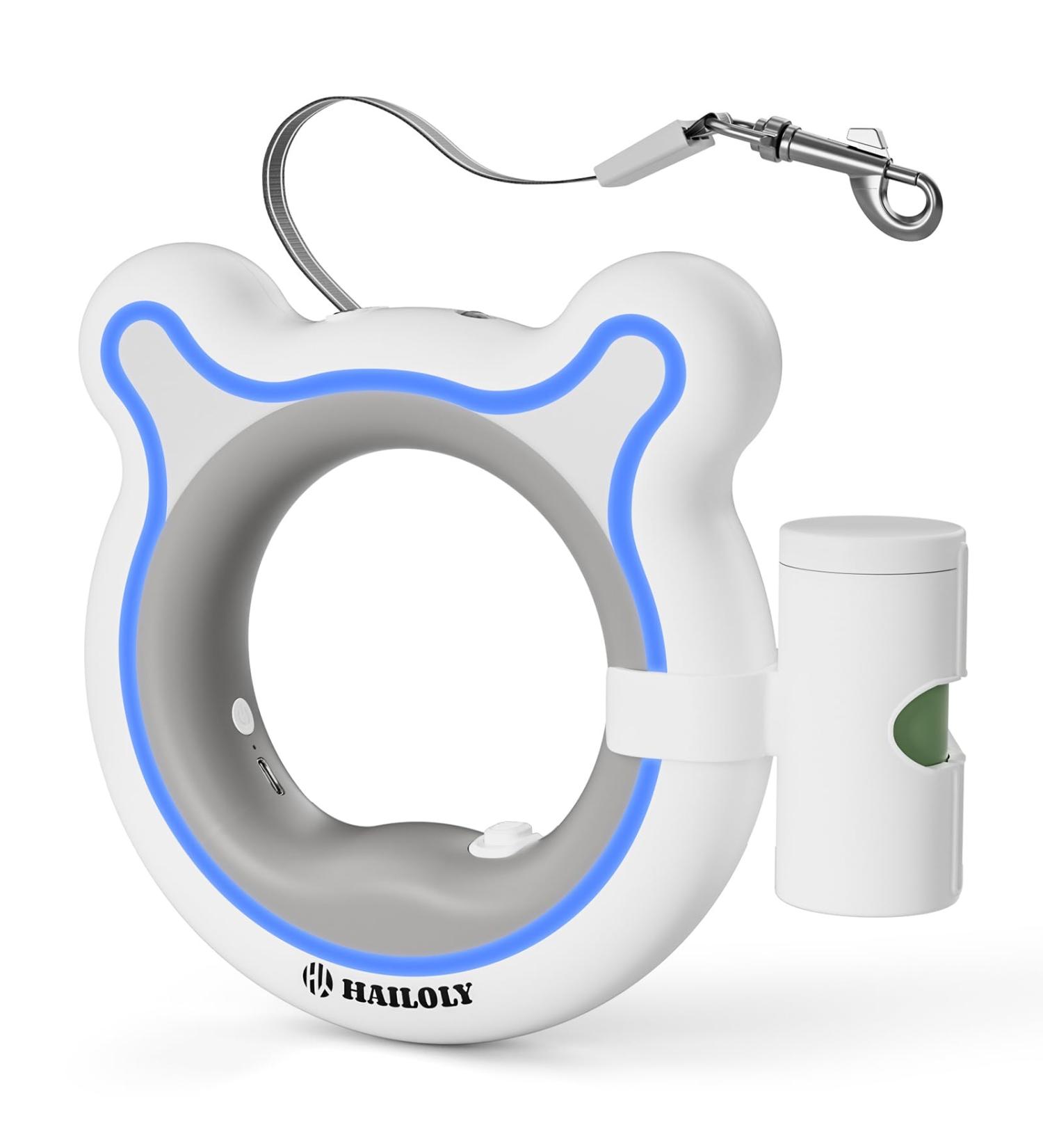 Hailoly 3m Roller Linen Dog Leash for Medium Dogs - 360 Rotatable Chain Head LED Night Light & Rainbow Ring - Perfect for Dogs Up to 30kg (White) - International Shipping - Buy Online on GoSupps.com