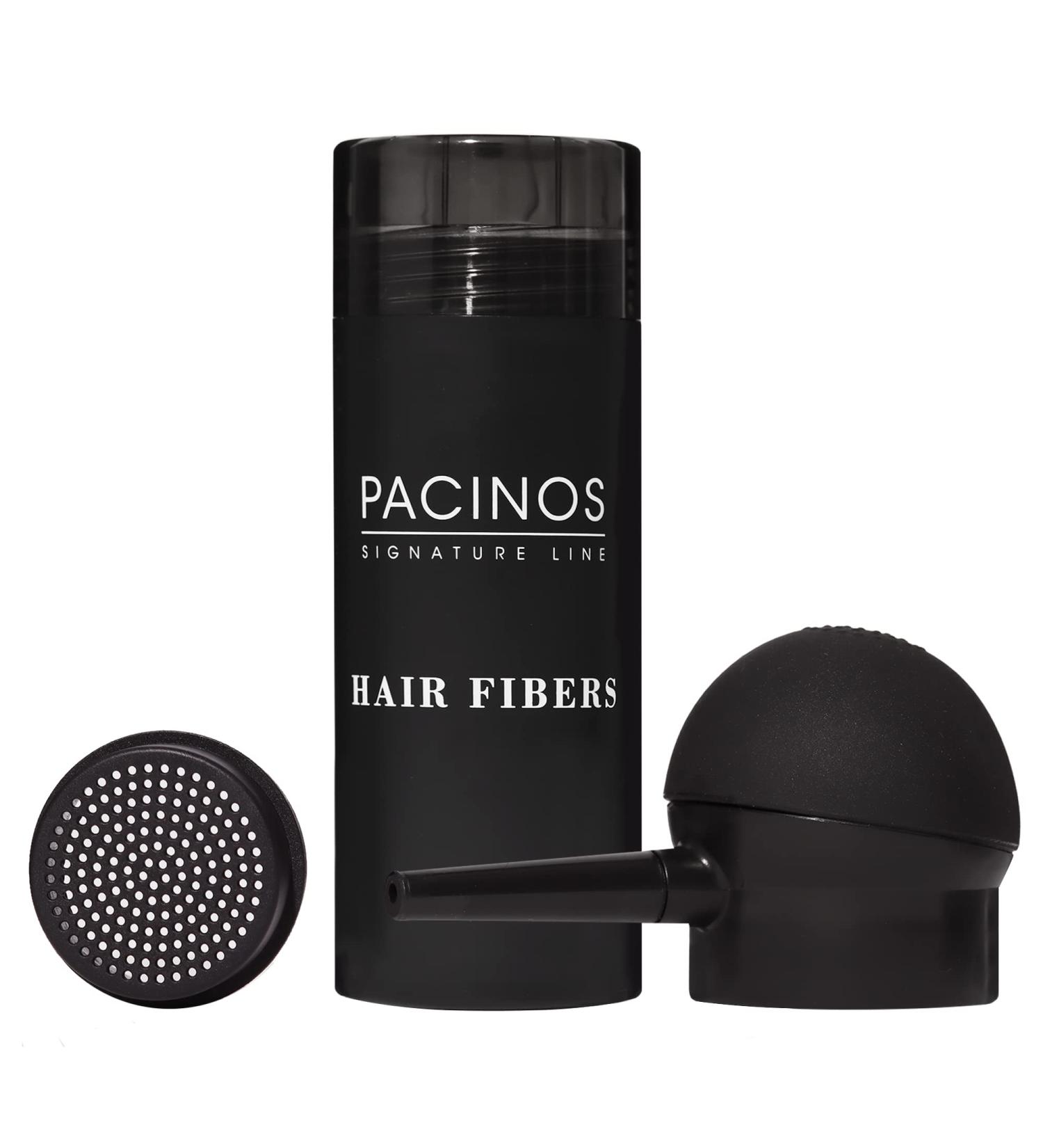 Pacinos Black Hair Fibers - Fuller Appearance & Concealed Thinning Hair, Bald Spots - Applicator Pump Nozzle Included - Buy Online on GoSupps.com