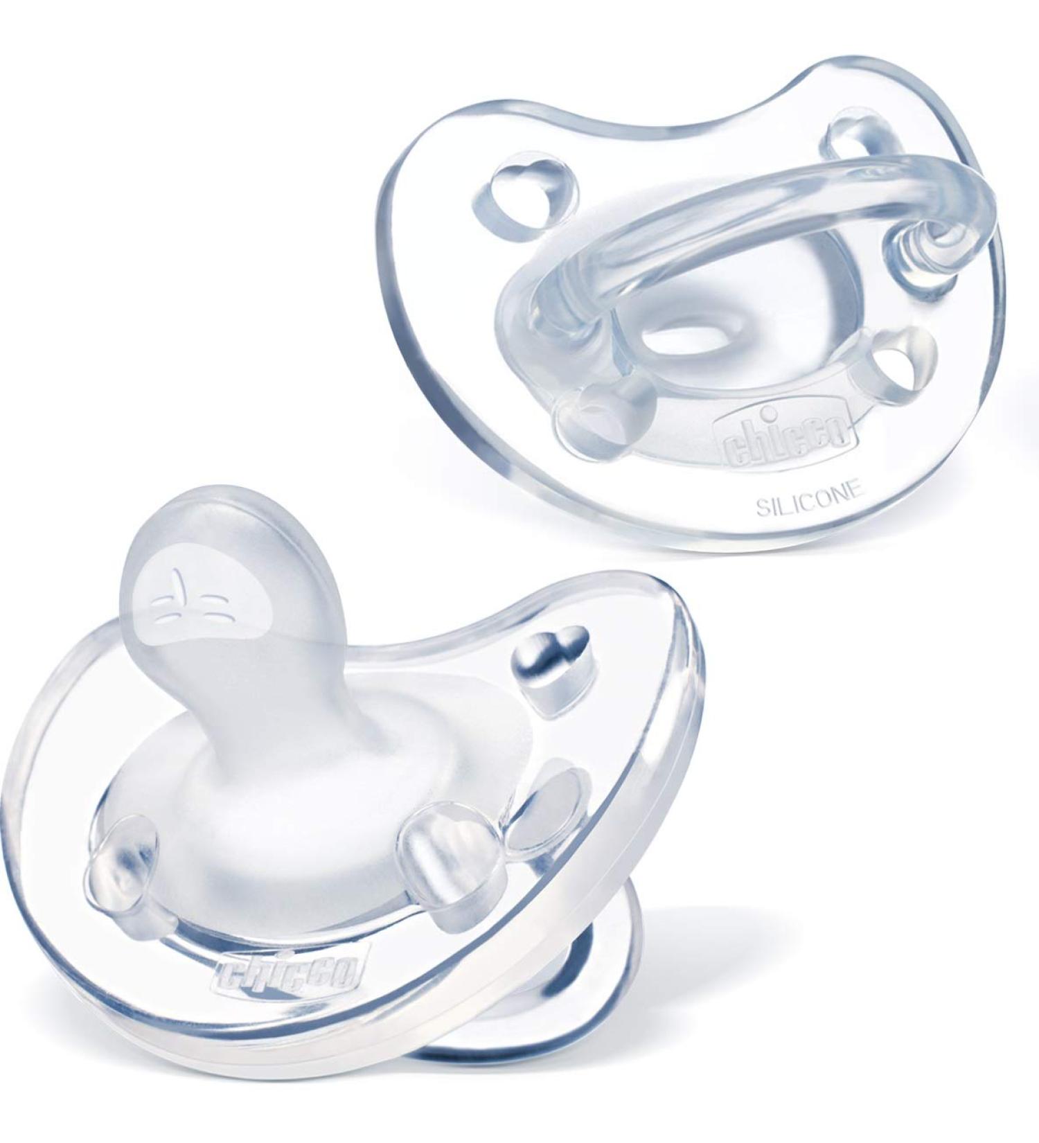 Chicco PhysioForma 100% Soft Silicone Pacifier 0-6m Clear Orthodontic Nipple BPA-Free 2-pack with Sterilizing Case - Buy Online on GoSupps.com