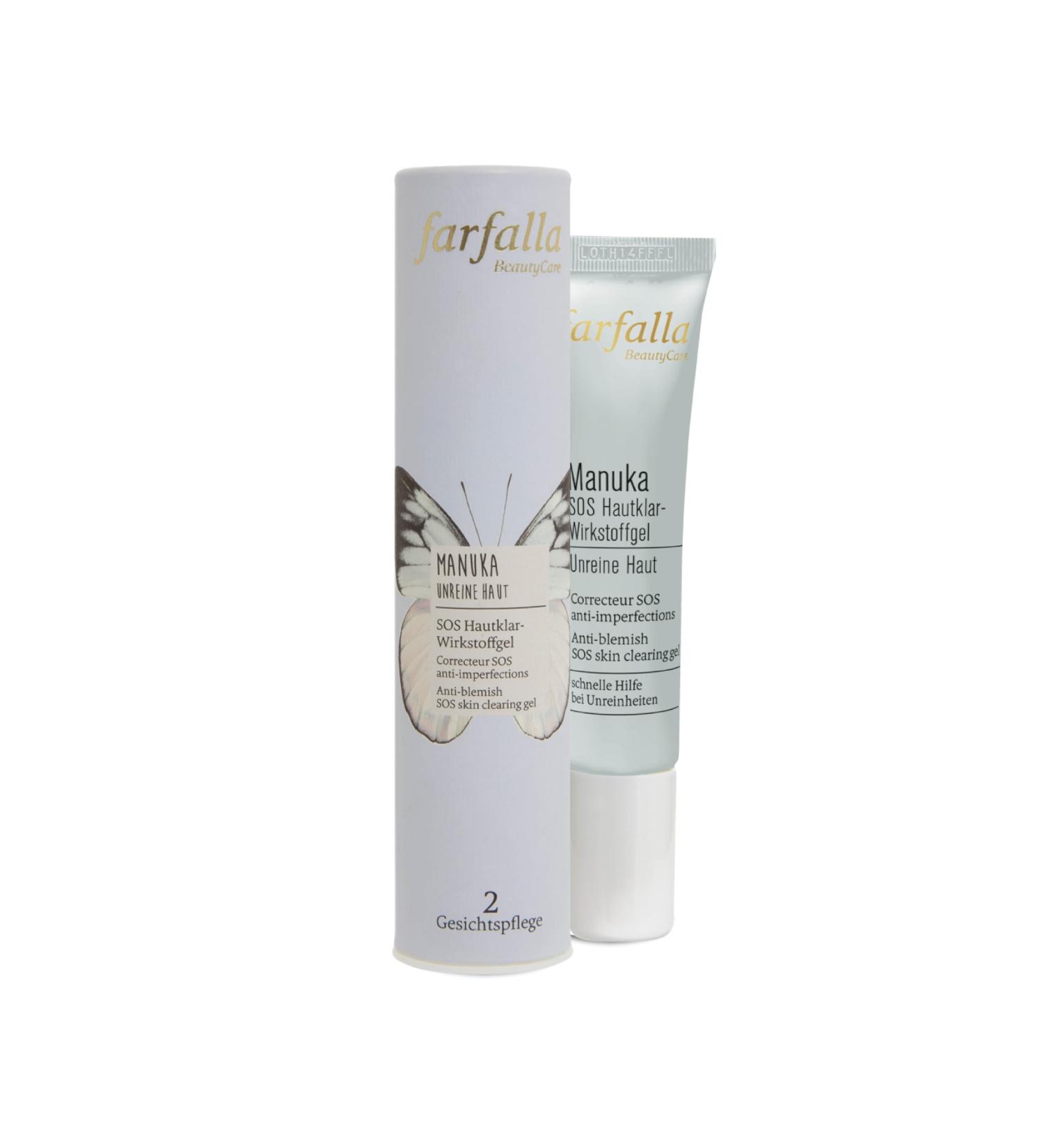 Farfalla Manuka SOS Skin Clear Gel 15ml - Natural Acne Treatment with Manuka Oil Willow Bark & Aloe Vera - 100% Certified Organic Cosmetics - Buy Online on GoSupps.com