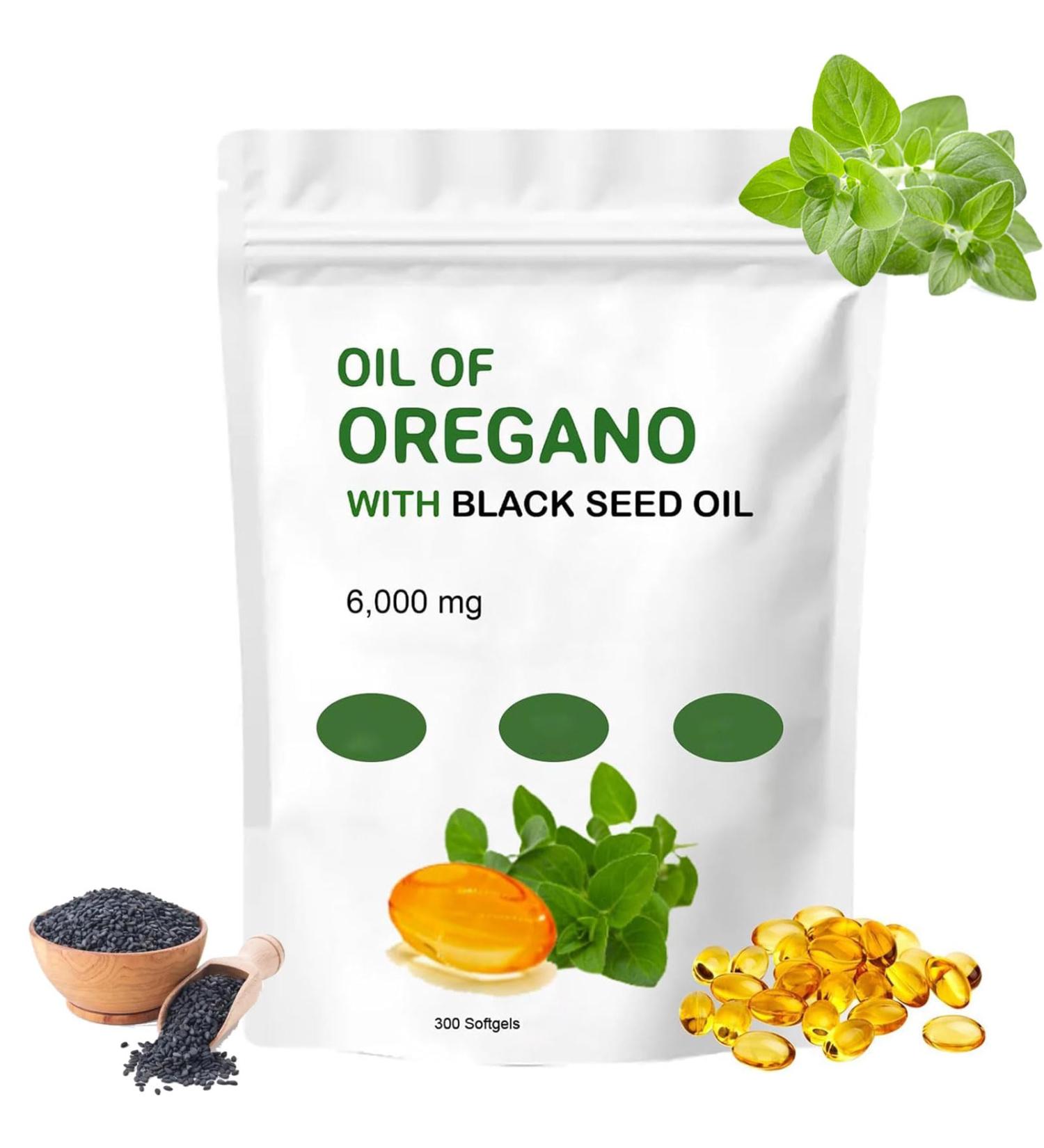 Oil of Oregano with Black Seed Oil 300 Softgel Capsules Oil of Oregano Softgels 6000mg Oil of Oregano Softgels with Black Seed Oil 200mg (1Pc)