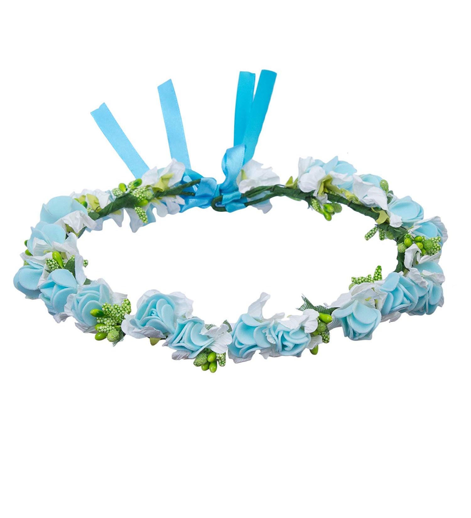 Onwon Multicolor Rose Flower Wreath Headband - Light Blue Floral Crown for Wedding, Festivals, Photography - Halo Hair Band for Travel & Performance - Buy Online on GoSupps.com