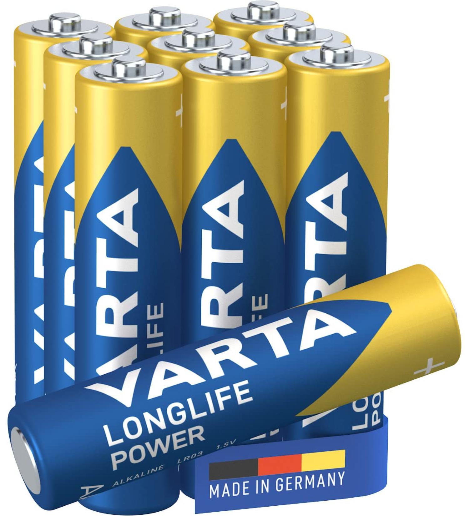 VARTA Longlife Power AAA Alkaline Batteries (10-Pack) - Made in Germany - Perfect for Toys Torches & Controllers - International Shipping Available - Buy Online on GoSupps.com