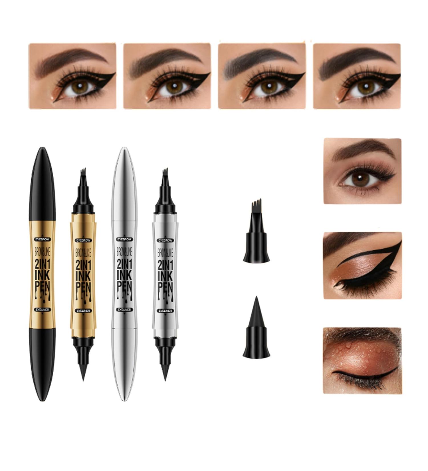LGSMOUR 2 In 1 Magic Eyebrow Pencil Fast-Drying Imitation Wild Liquid Forking Eyebrow Pencil 3D Waterproof And Smear-Proof Dual-Ended Quadruple-Fork Eyebrow And Eyeliner Pencil Various Eyebrow Makeup Dark brown 01 1 count (Pack of 1) Dark brown