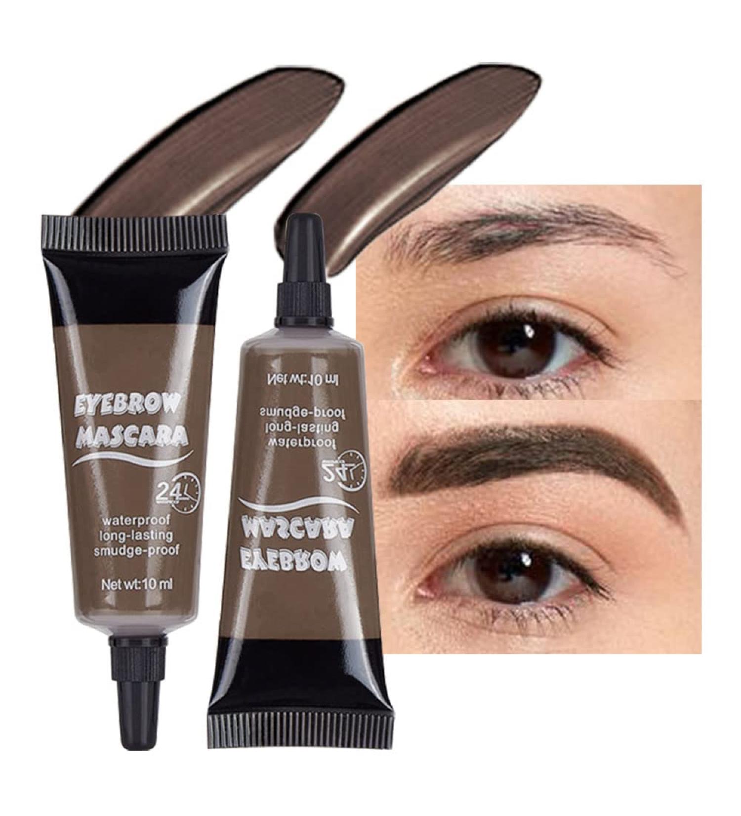 2 Pcs Waterproof Thickening Brow Mascara for Dark Hair | High Color Rendering Brow Gel with Eyebrow Brush | 48H Semi-Permanent Tinted - Dark Brown - Buy Online on GoSupps.com