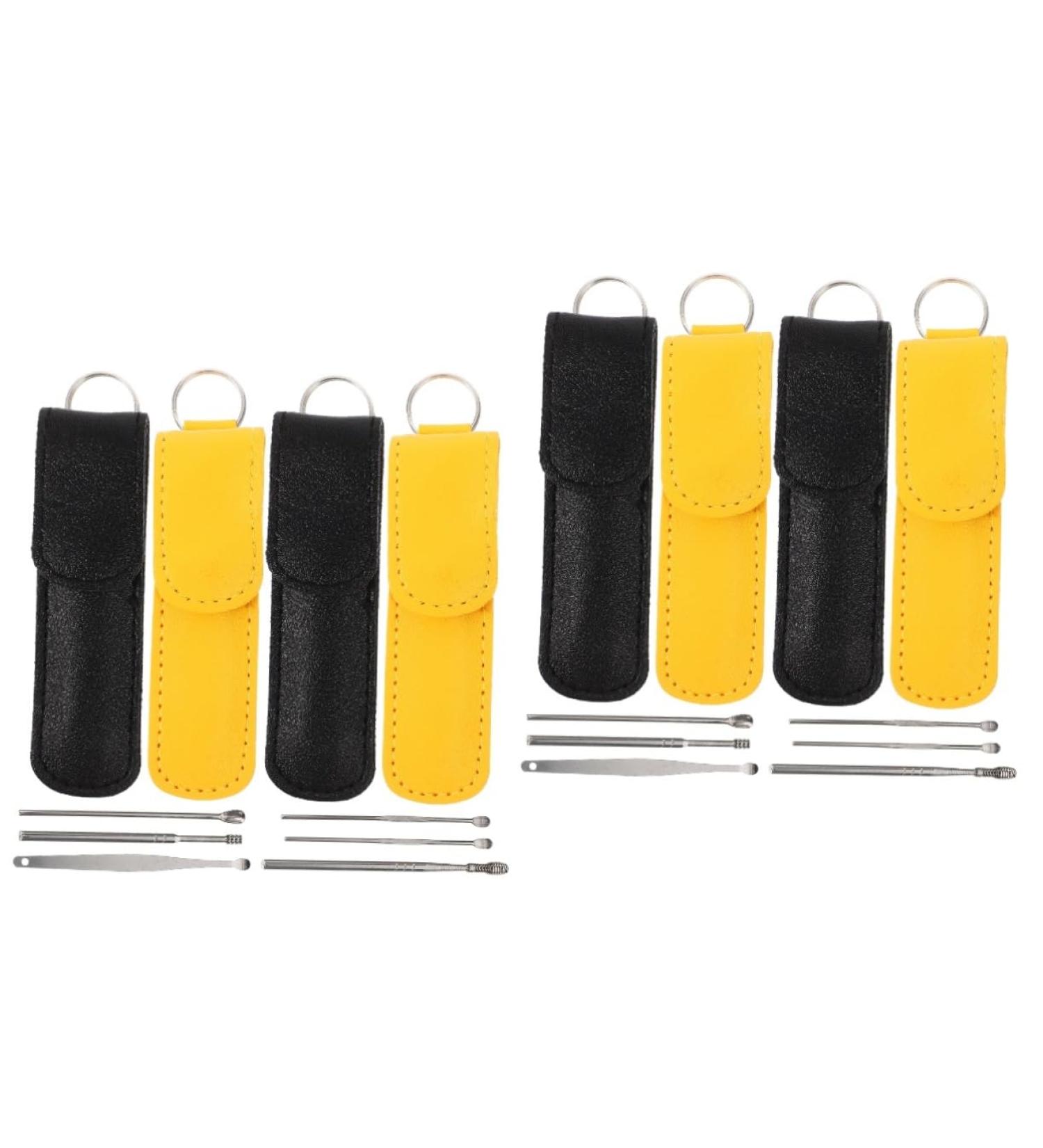 Stainless Steel Ear Cleaning Tool Set - 8 Pieces for Earwax Removal and Ear Hygiene - Black Yellow - 10x3x1cm - Buy Online on GoSupps.com