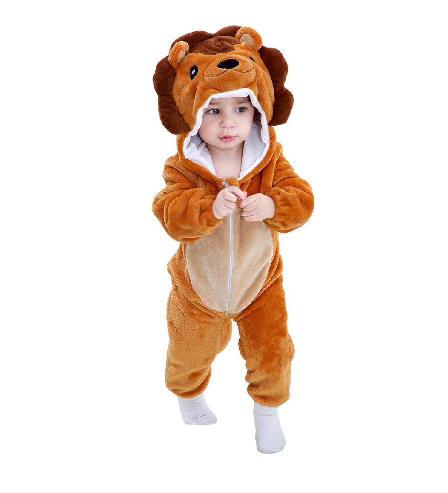 Cooky.D Unisex Winter Animal Hooded Baby Romper | Brown | 6-12 Months - Buy Online on GoSupps.com