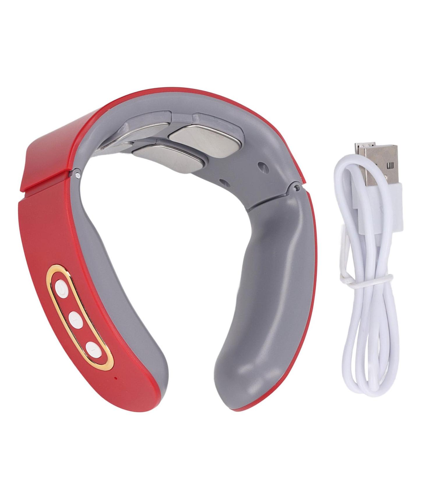 Premium Heated Neck Massage Device | Adjustable Pulse Massager for Lymphatic Drainage | Portable Pain Relief for Men & Women - Red - Buy Online on GoSupps.com