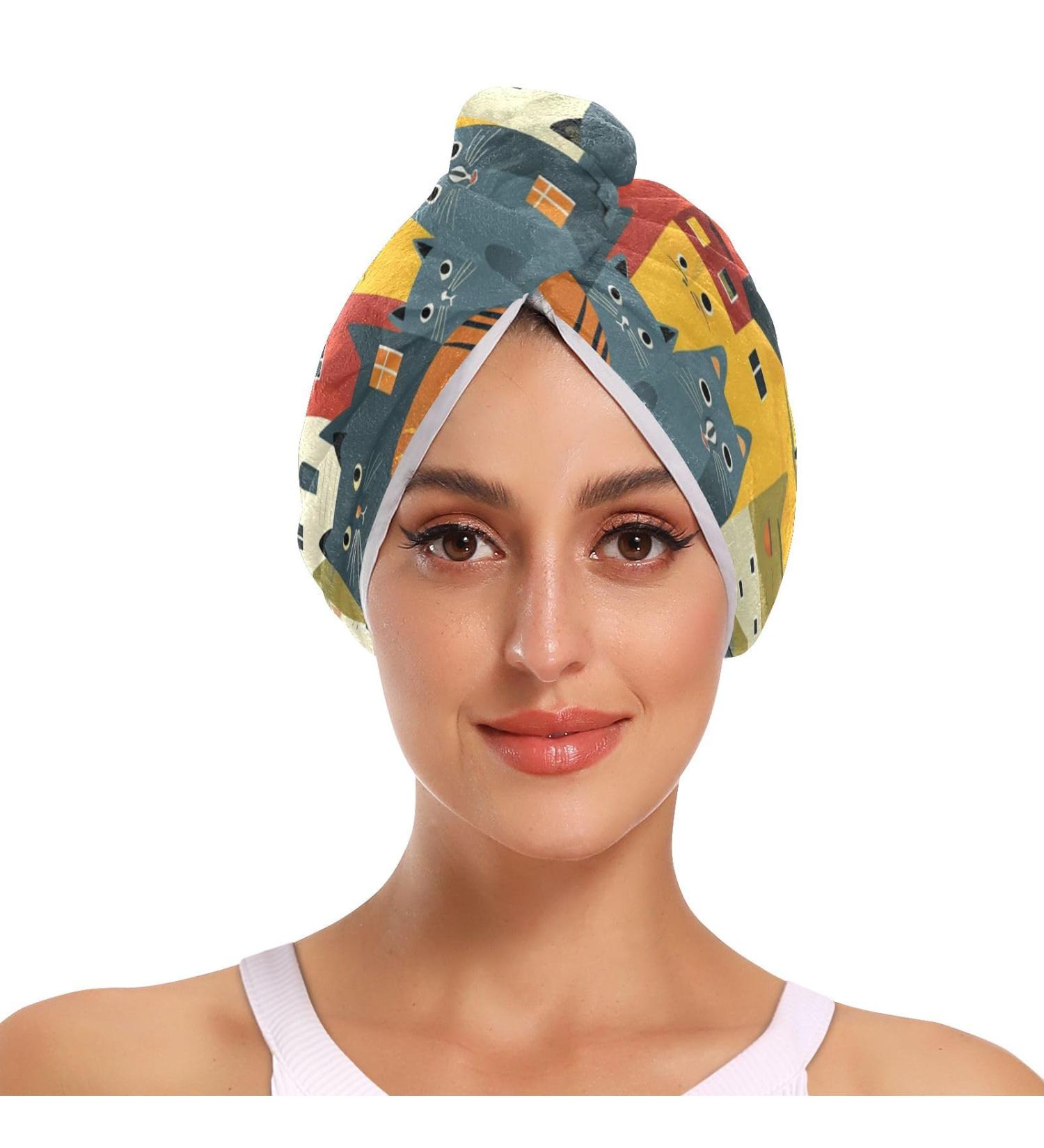 Shop Colored Cats House Hair Towels - 2 Pack Super Absorbent Quick Dry Turbans for Women & Girls - Buy Online on GoSupps.com