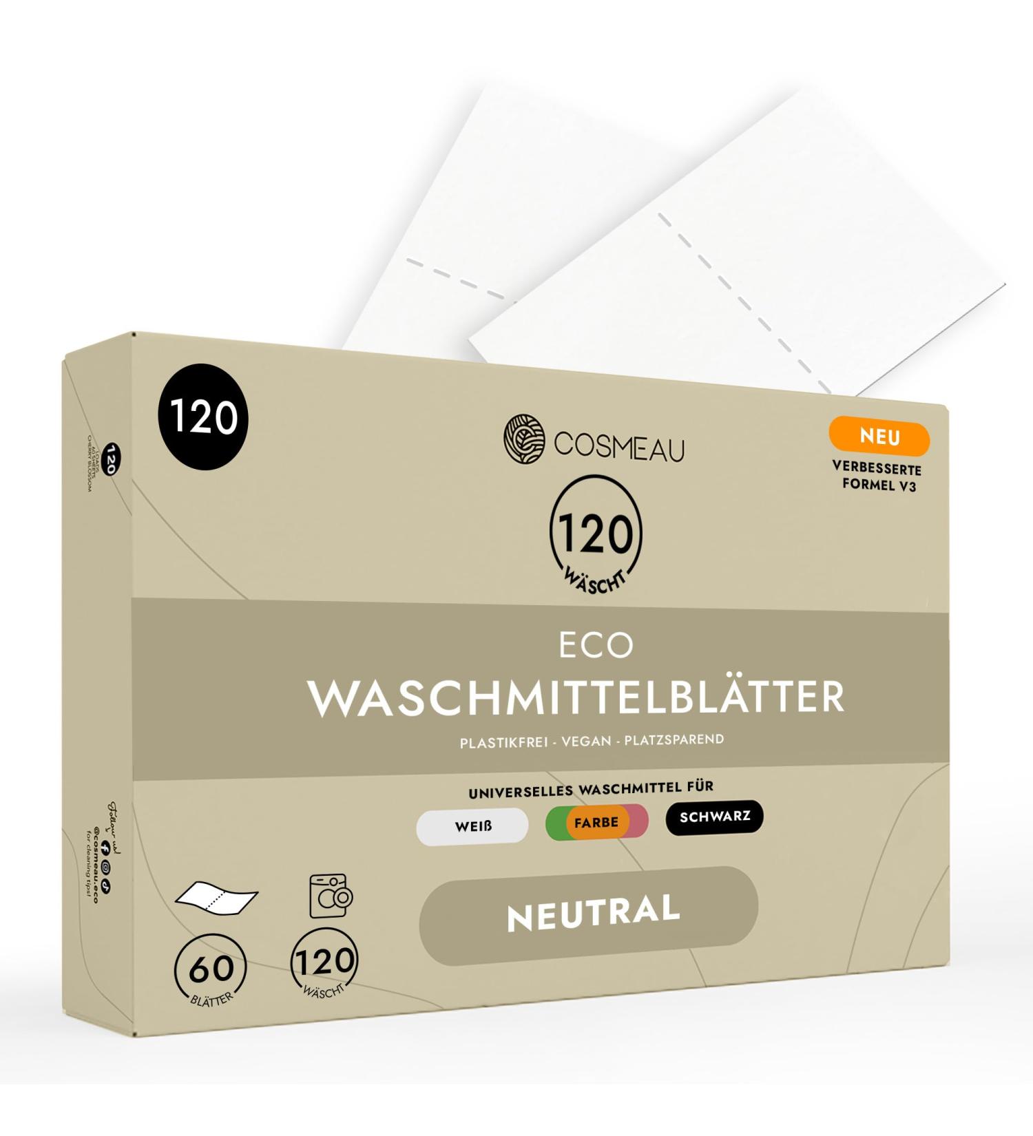 Cosmeau Neutral Detergent Leaves - Eco-Friendly Plastic-Free 120 Washes for All Colors - Ideal Travel Companion (60 Leaves) - Buy Online on GoSupps.com