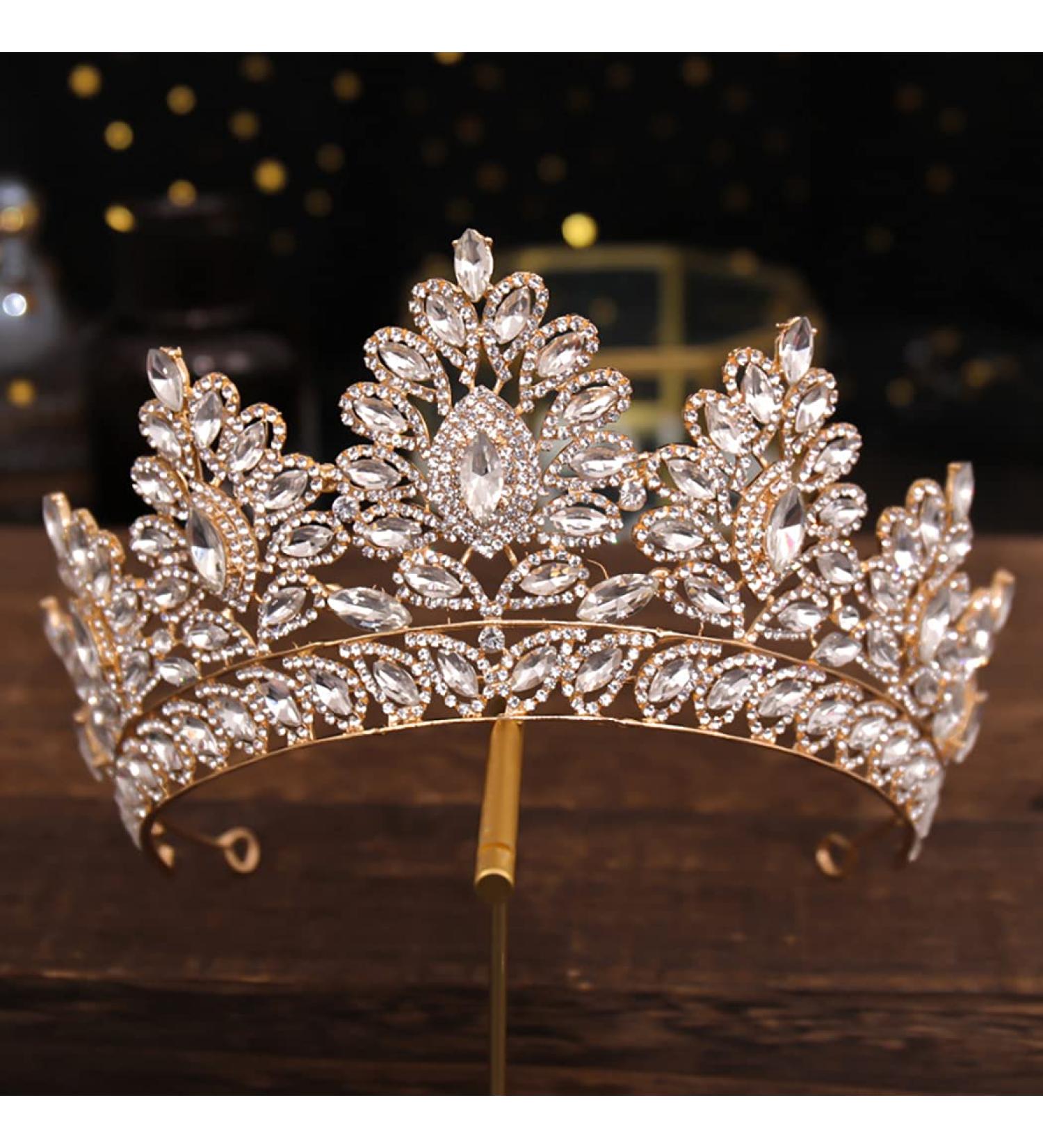 Baroque Gold Crystal Pearl Wedding Crown Tiara for Women and Girls - Elegant Rhinestone Hair Accessories - Buy Online on GoSupps.com