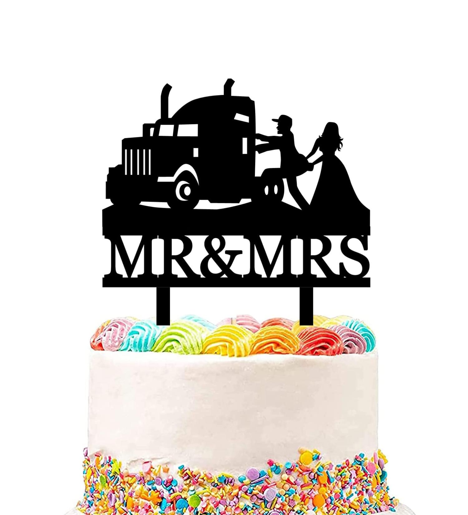 Heavy Truck Wedding Cake Topper Funny Mr And Mrs Cake Topper Bride and Groom with Heavy Truck Cake Topper for Wedding/Anniversary/Bridal Shower Party Decor(Black Acrylic) - Buy Online on GoSupps.com