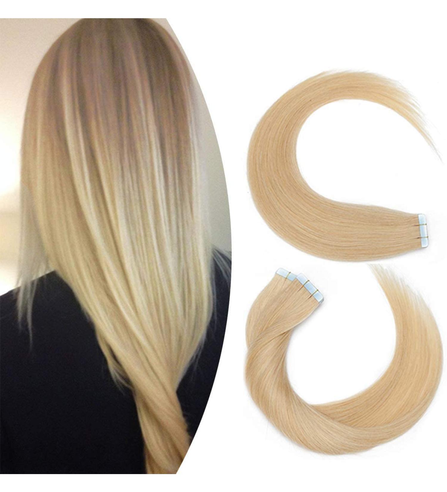 Elailite Invisible Tape Hair Extensions - Real Remy Human Hair 20 Pieces 45cm 30g #24 Natural Blonde - Smooth & Lightweight - Buy Online on GoSupps.com