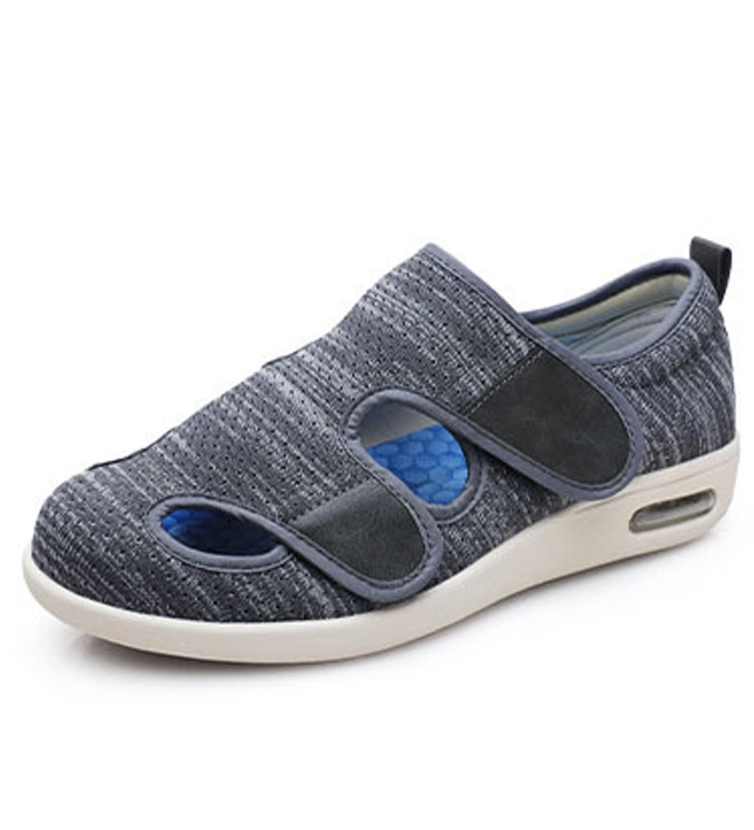 Shop Diabetic Shoes for Men | Summer Wide Fit Touch Close | Lightweight Adjustable Memory Foam Slippers | Flat Feet & Edema Relief - Dark Grey Mix - Buy Online on GoSupps.com