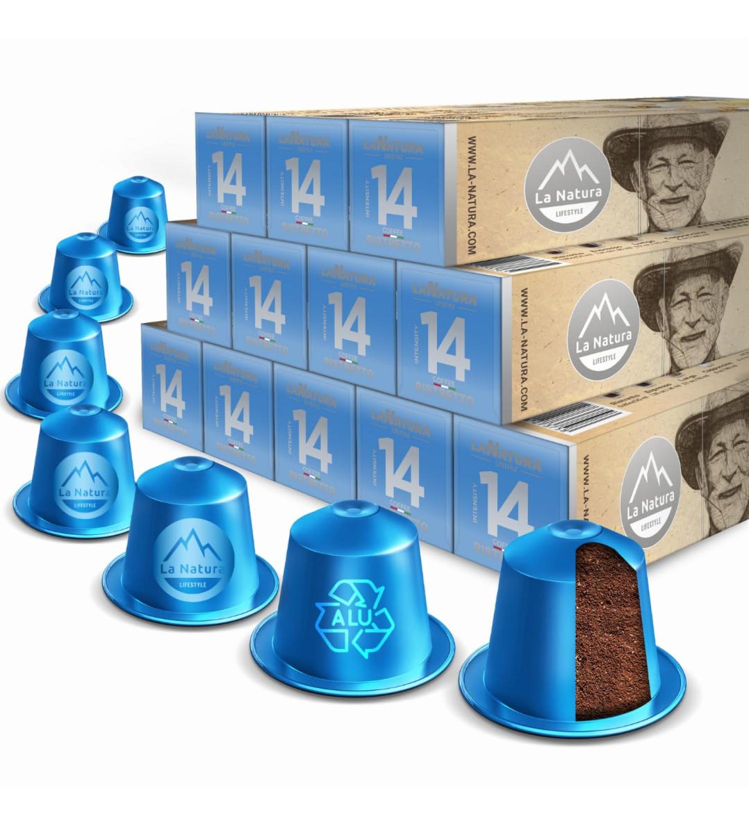 La Natura Lifestyle 120x Ristretto coffee capsules compatible with Nespresso capsule machines | made of aluminium | 100% recyclable - Buy Online on GoSupps.com