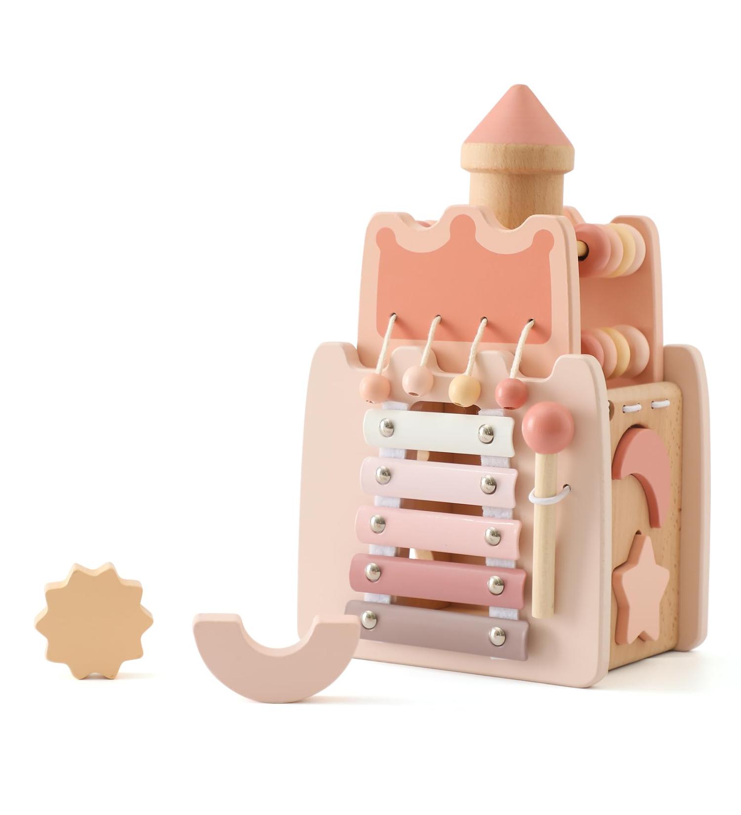 Motor Cubes Wooden Toy - 5-in-1 Lock Activity Center for Babies | Montessori Motor Skills Toy | Perfect Birthday Gift for Girls in Pink - Buy Online on GoSupps.com