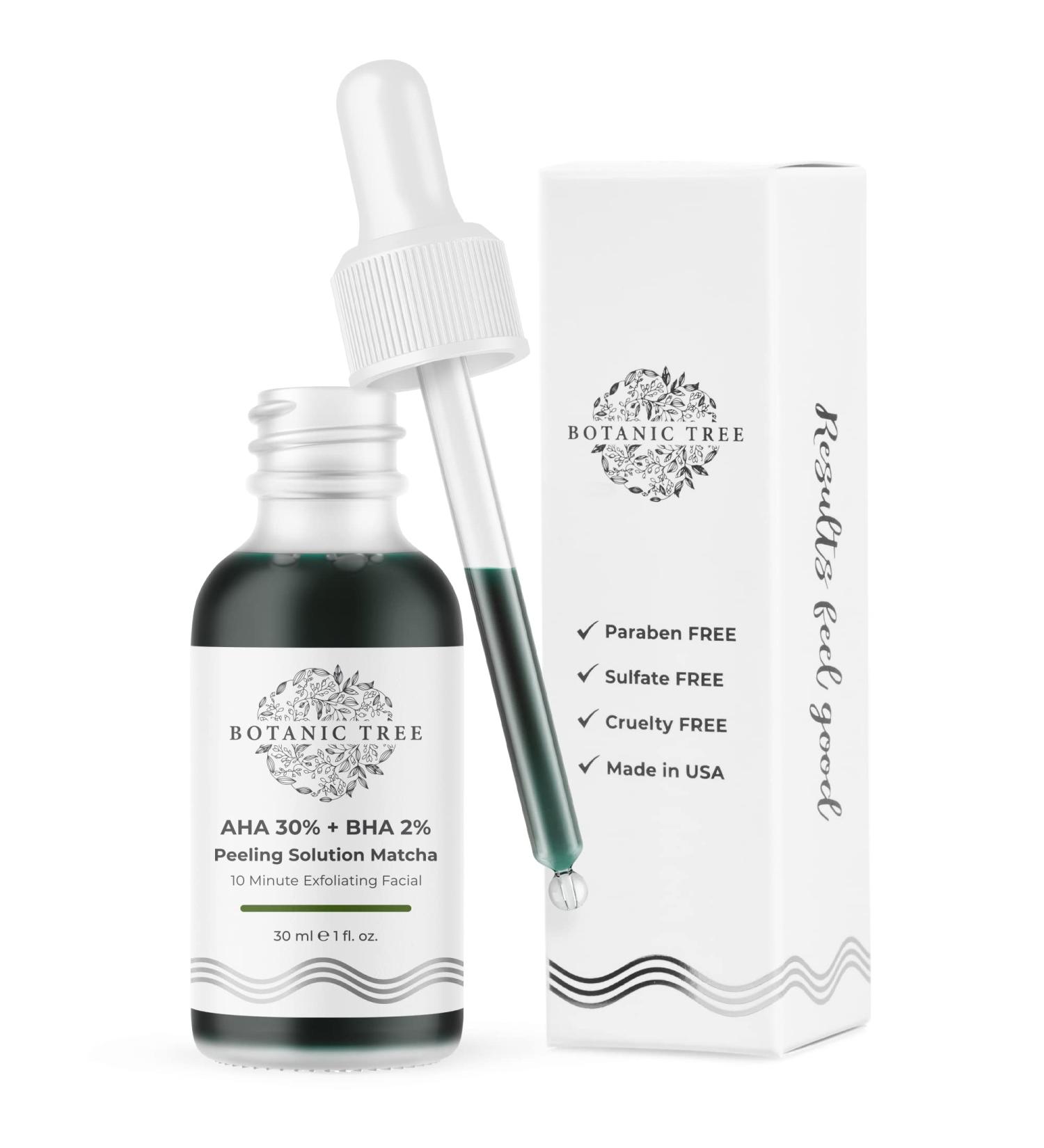 Botanic Tree Matcha Peeling Solution - 30ml AHA 30% + BHA 2% Exfoliating Face Peel for Dark Spots - Glycolic & Salicylic Acid Treatment - Buy Online on GoSupps.com