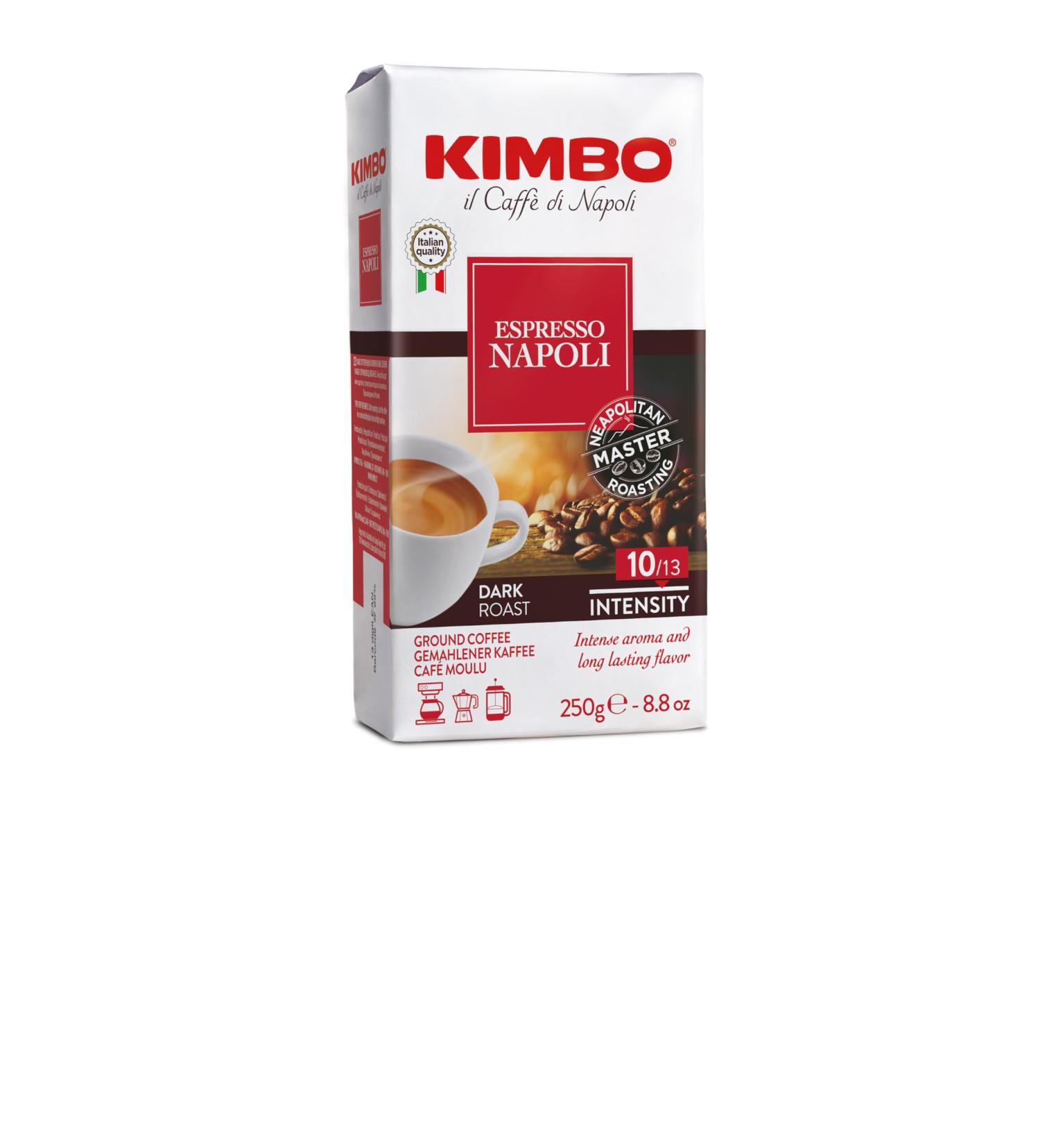 Kimbo Espresso Napoli Ground Coffee | Dark Roast Intensity 10/13 | Intense Aroma & Long-Lasting Flavour | Roasted Blended and Made in Italy | Perfect for Espresso & Moka Pot | 250g / 8.8oz (Pack of 20) - Buy Online on GoSupps.com