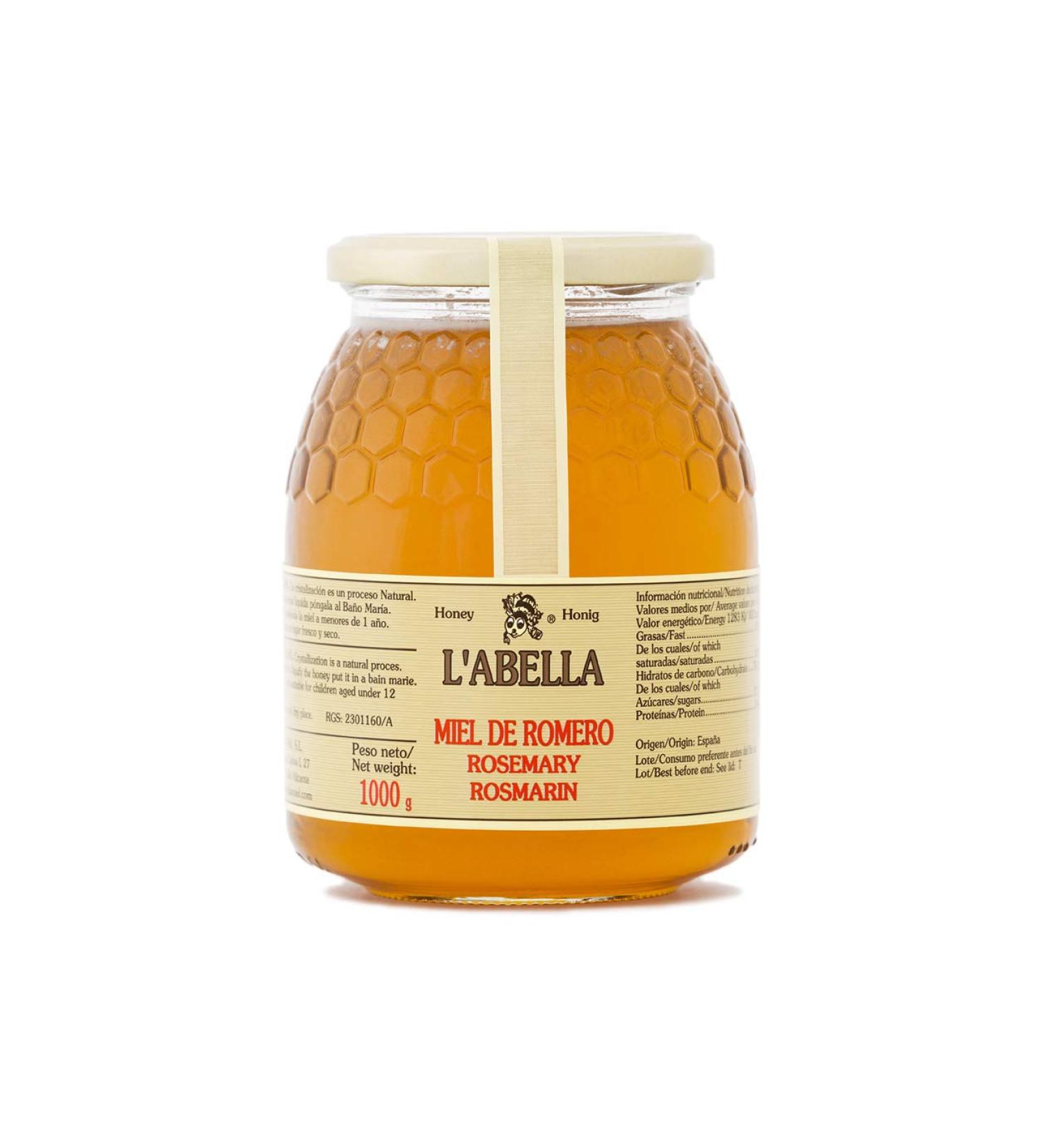 L'Abella Mel - 100% Natural Rosemary Flower Honey | Pure Bee Honey - Hand Harvested in Spain - Gluten Free - 1000g - Buy Online on GoSupps.com
