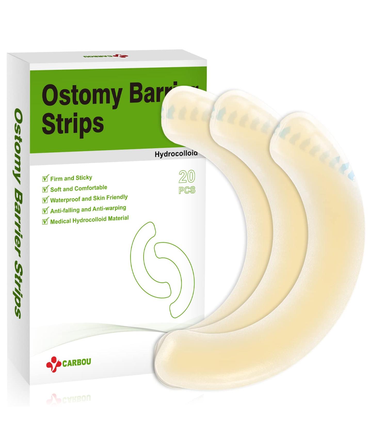 Carbou 20 Pcs Elastic Ostomy Barrier Strips - Medical Grade, Waterproof & Leakproof Skin Adhesive Tape for Colostomy Stoma Bags - Buy Online on GoSupps.com
